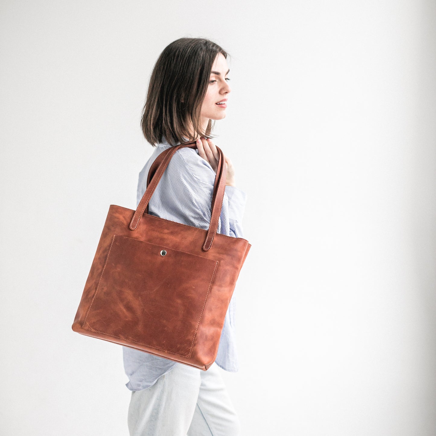 Cognac leather tote bag