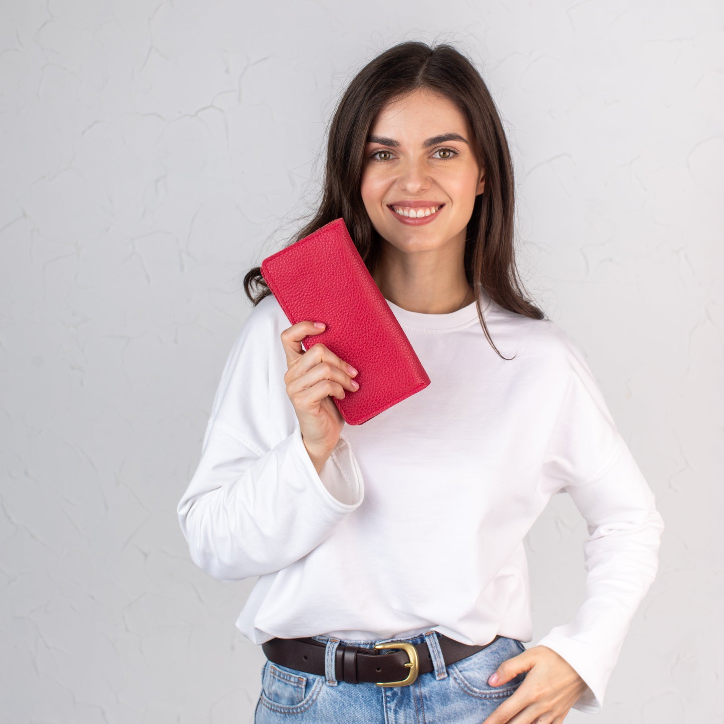 Candy Red pebbled leather