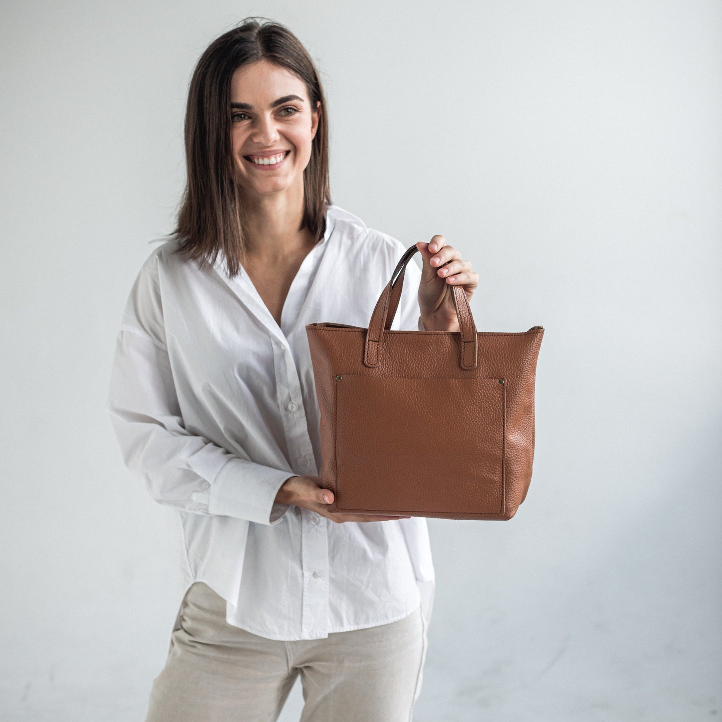 Brown pebbled leather mini tote bag