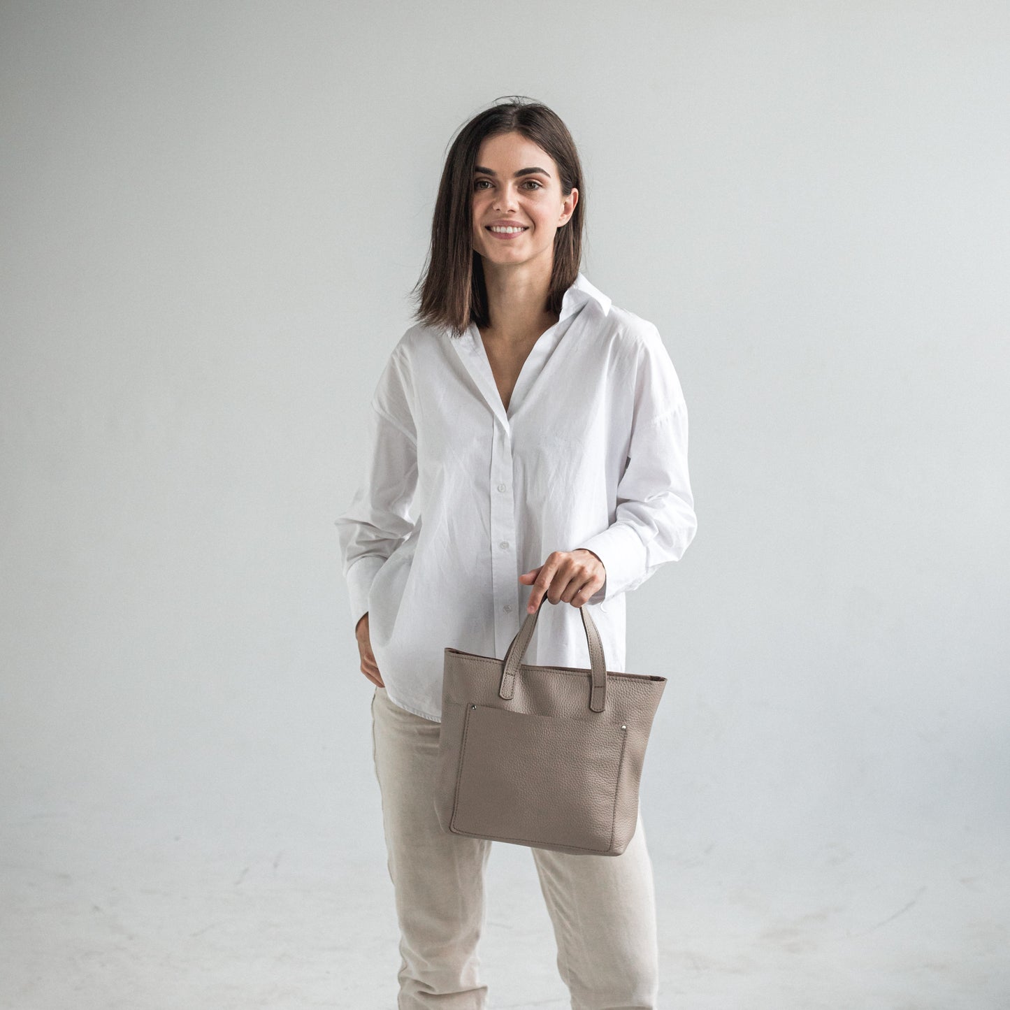 Leather mini tote bag with zipper