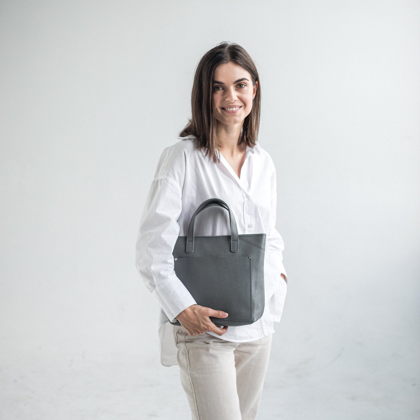 Handmade leather mini tote bag