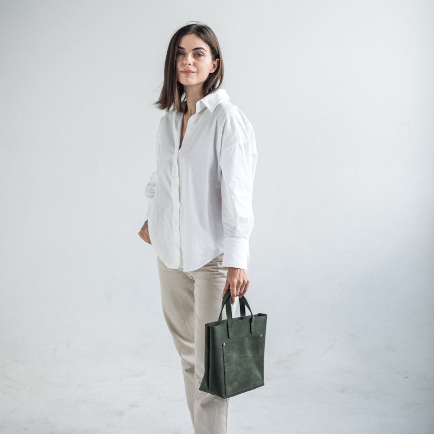 Green leather crossbody women bag