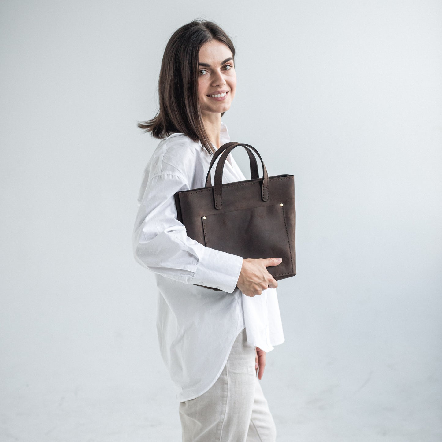 Dark Brown leather mini tote bag