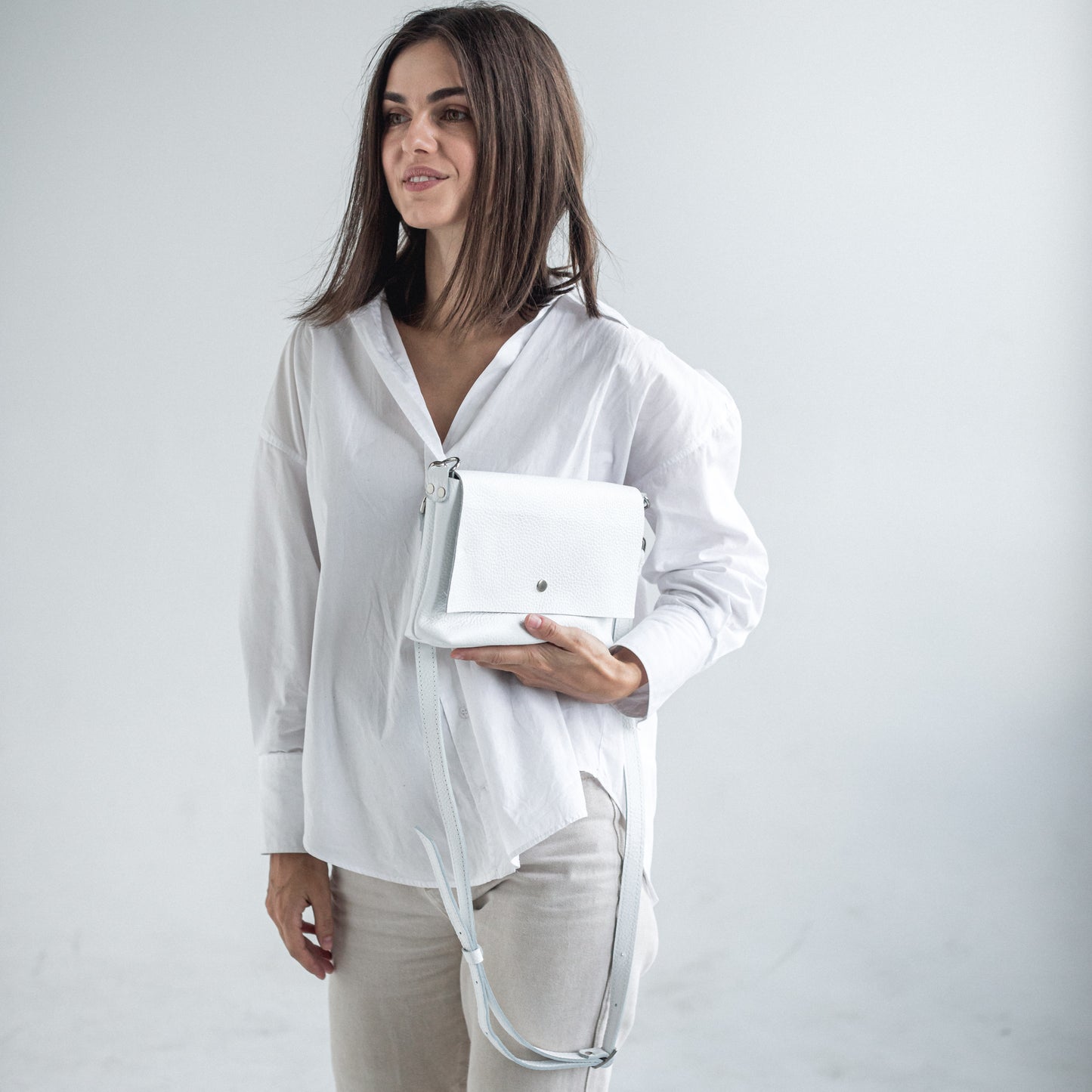 White leather crossbody bag