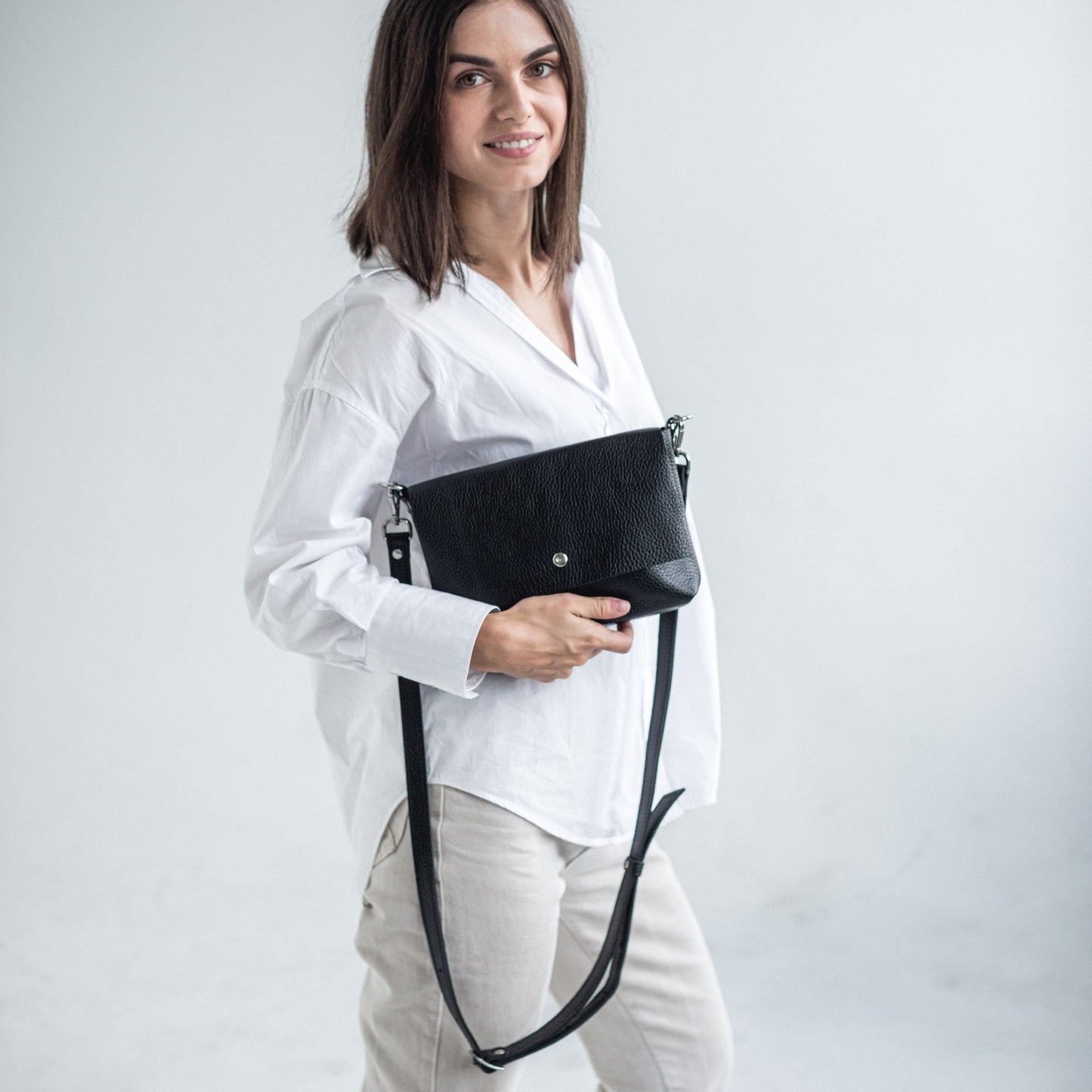 Black pebbled leather crossbody bag