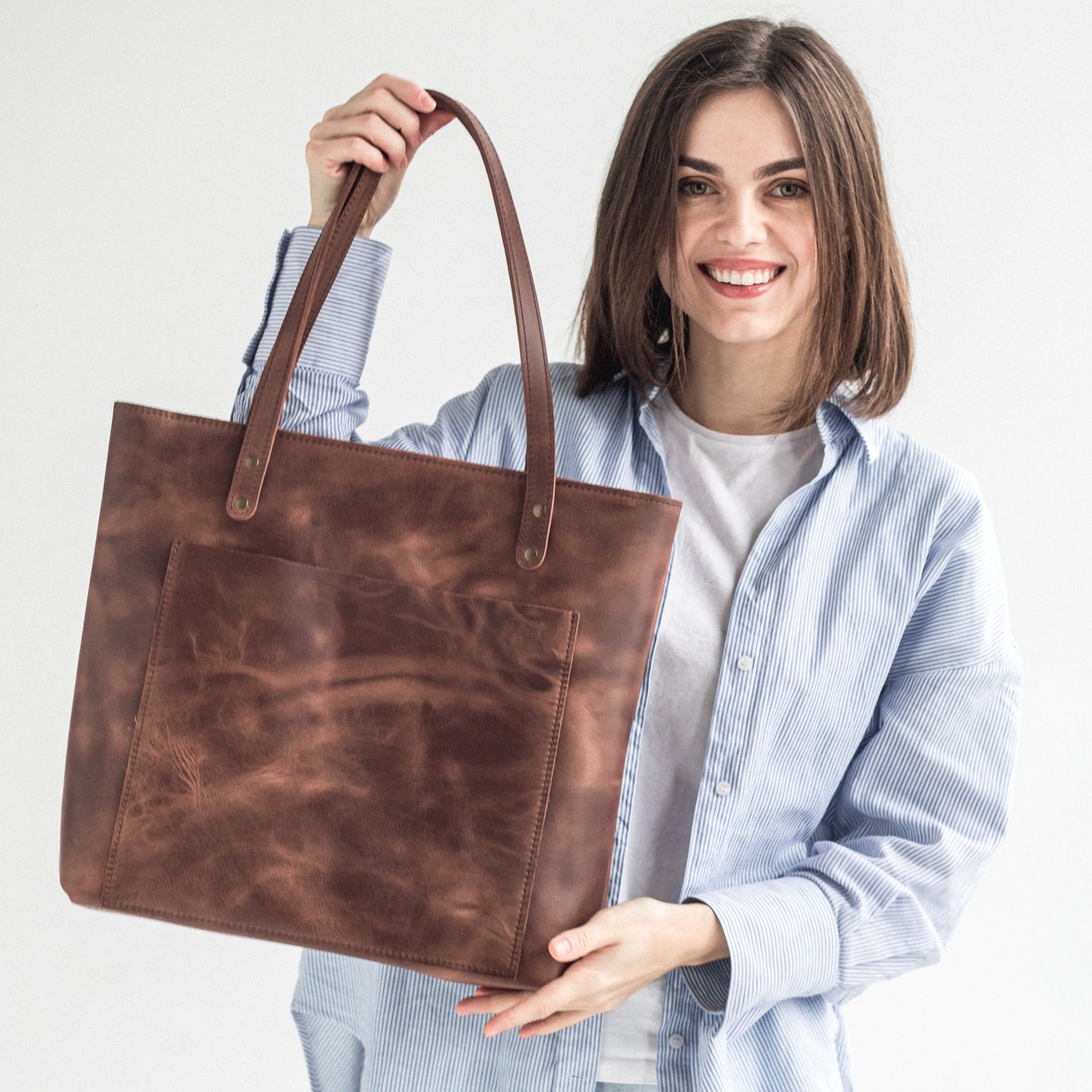 Brown leather shoulder tote bag GreatBrown