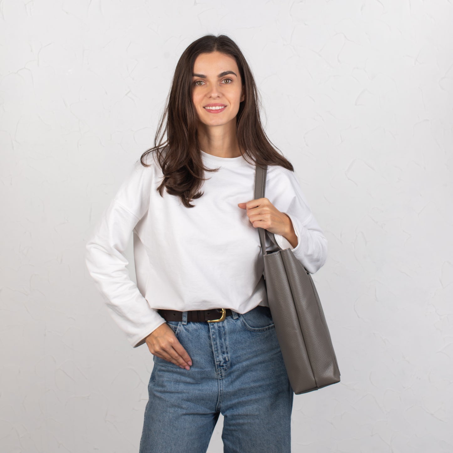 Gray pebbled leather tote bag