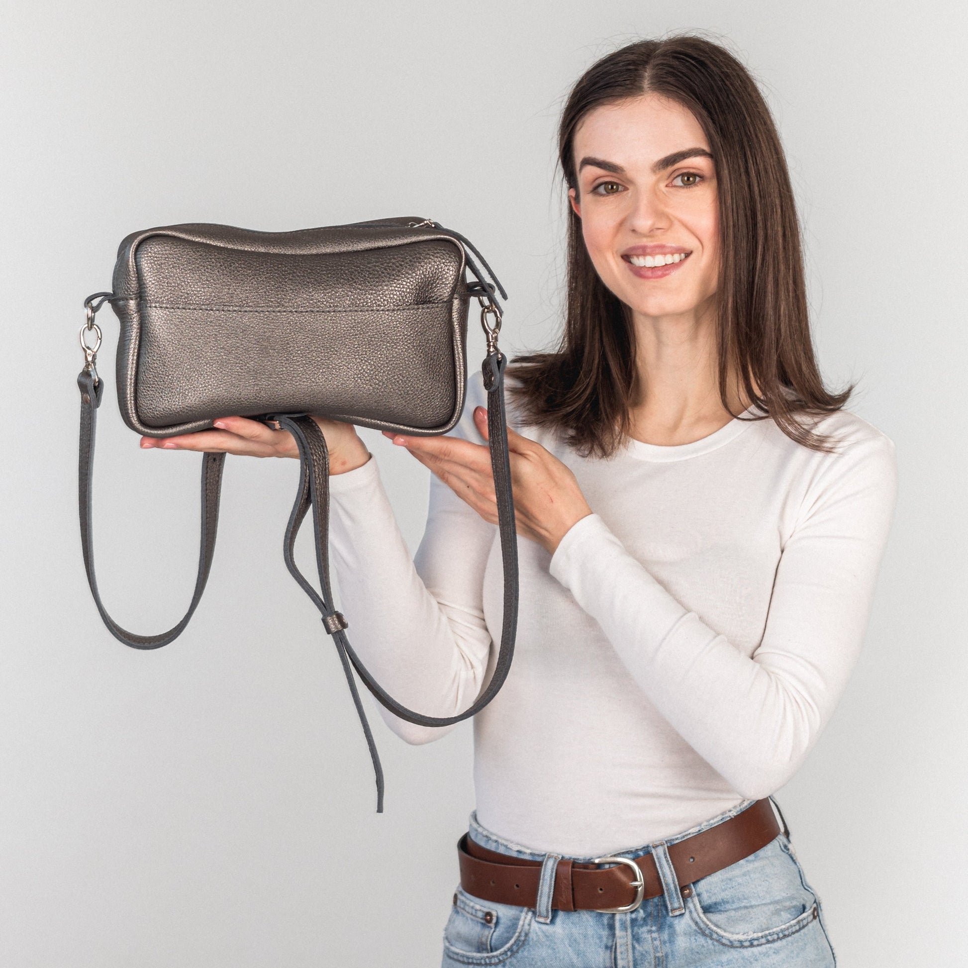 Leather silver crossbody bag 