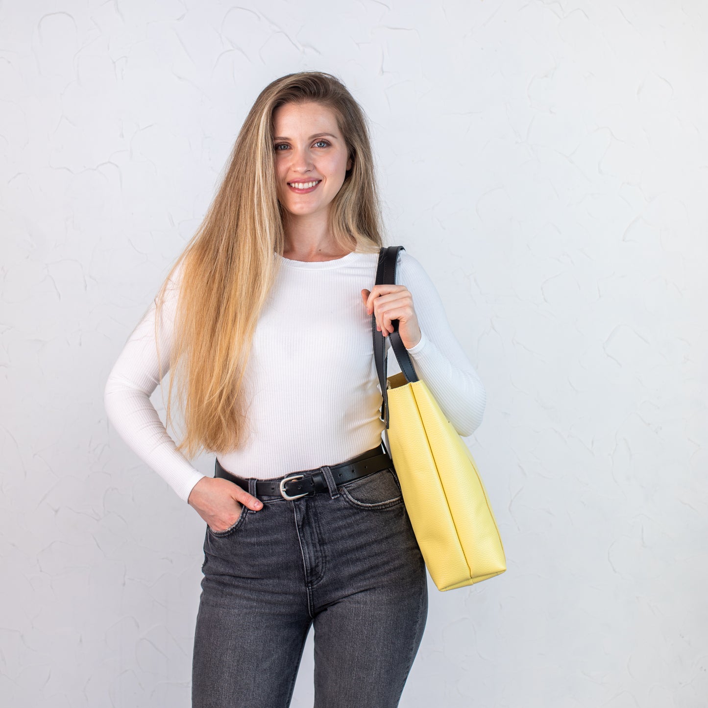 Light Yellow pebbled leather tote bag