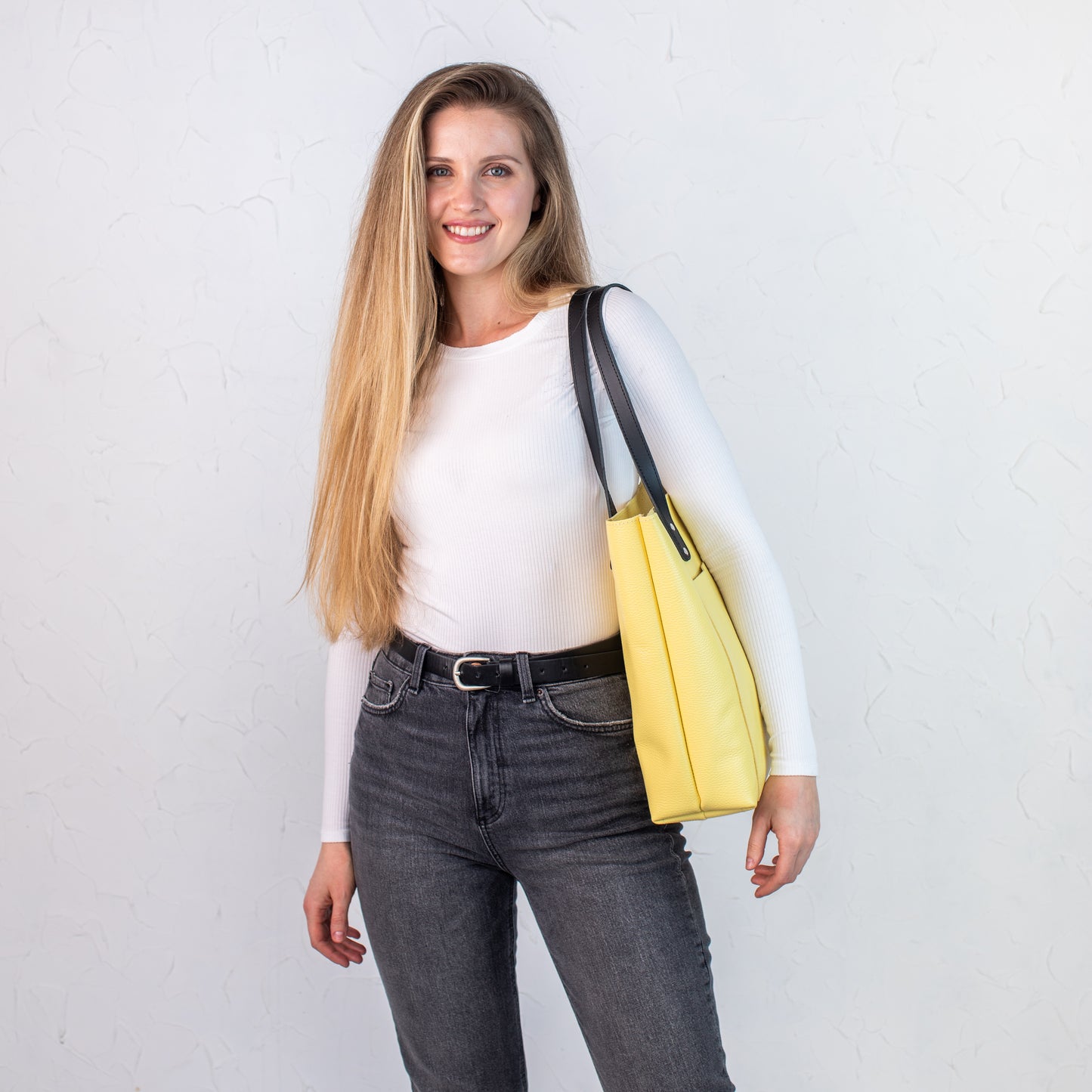 Light Yellow pebbled leather tote bag