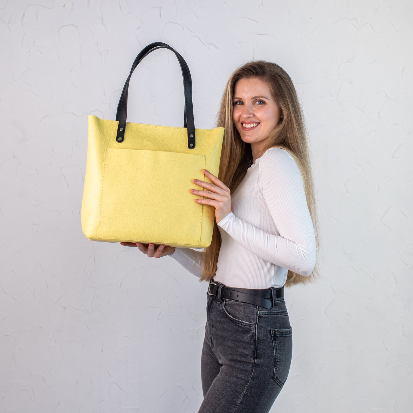 Light Yellow pebbled leather tote bag