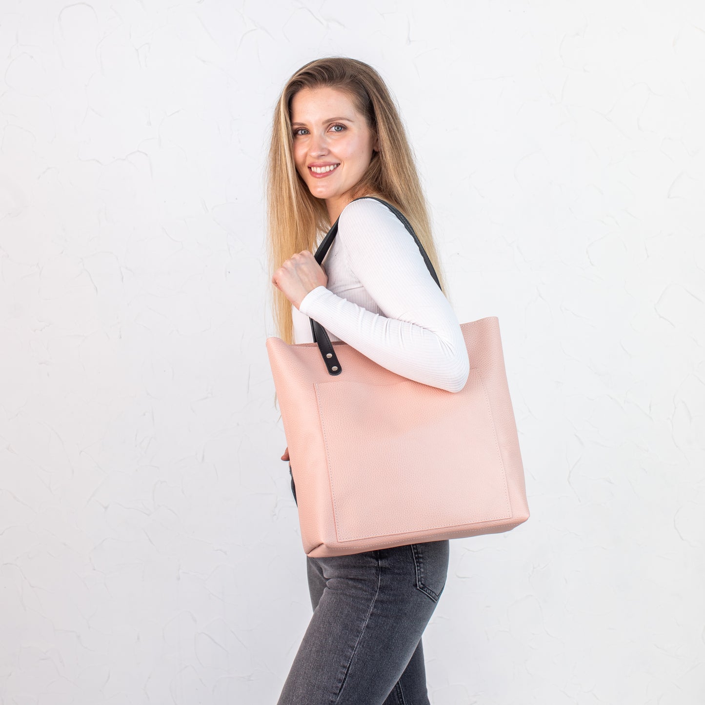 Rose pebbled leather tote bag