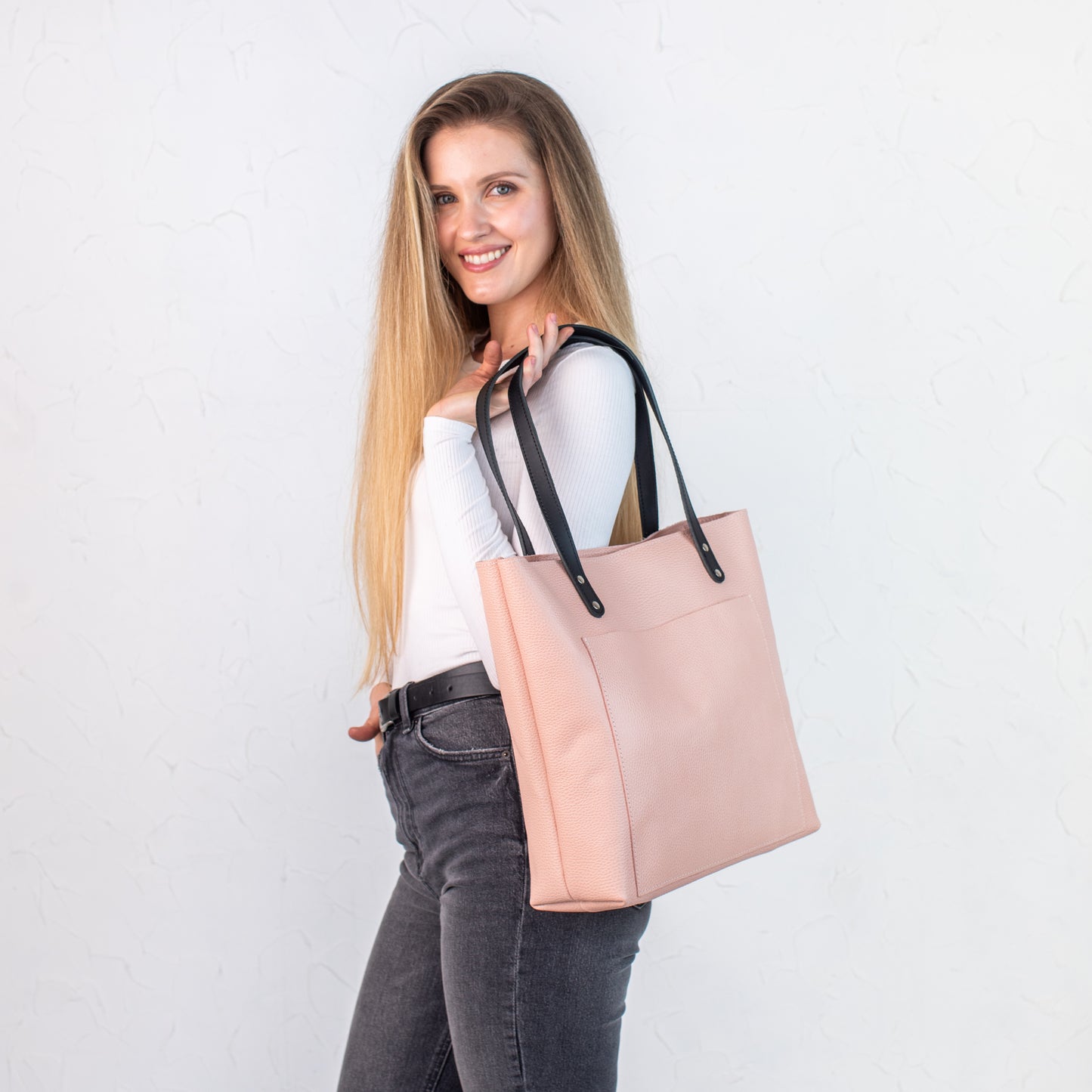 Rose pebbled leather tote bag