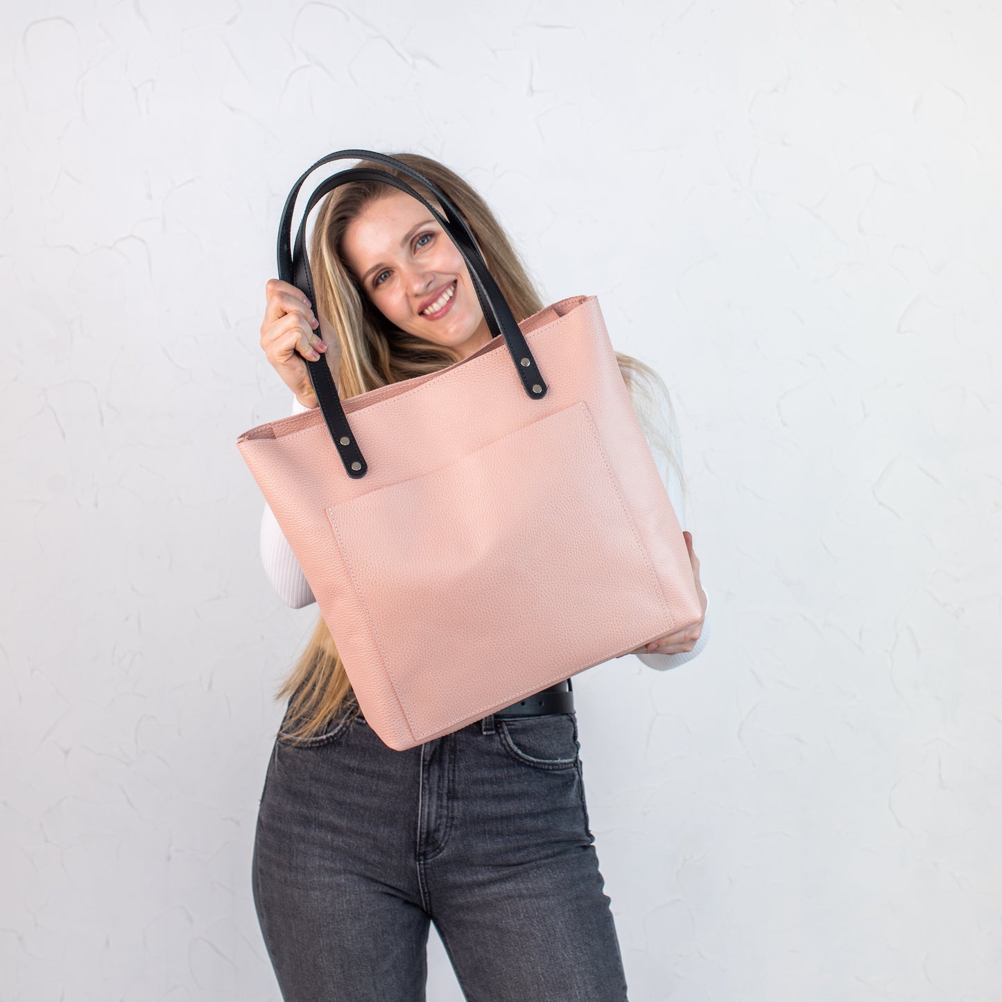 Rose pebbled leather tote bag