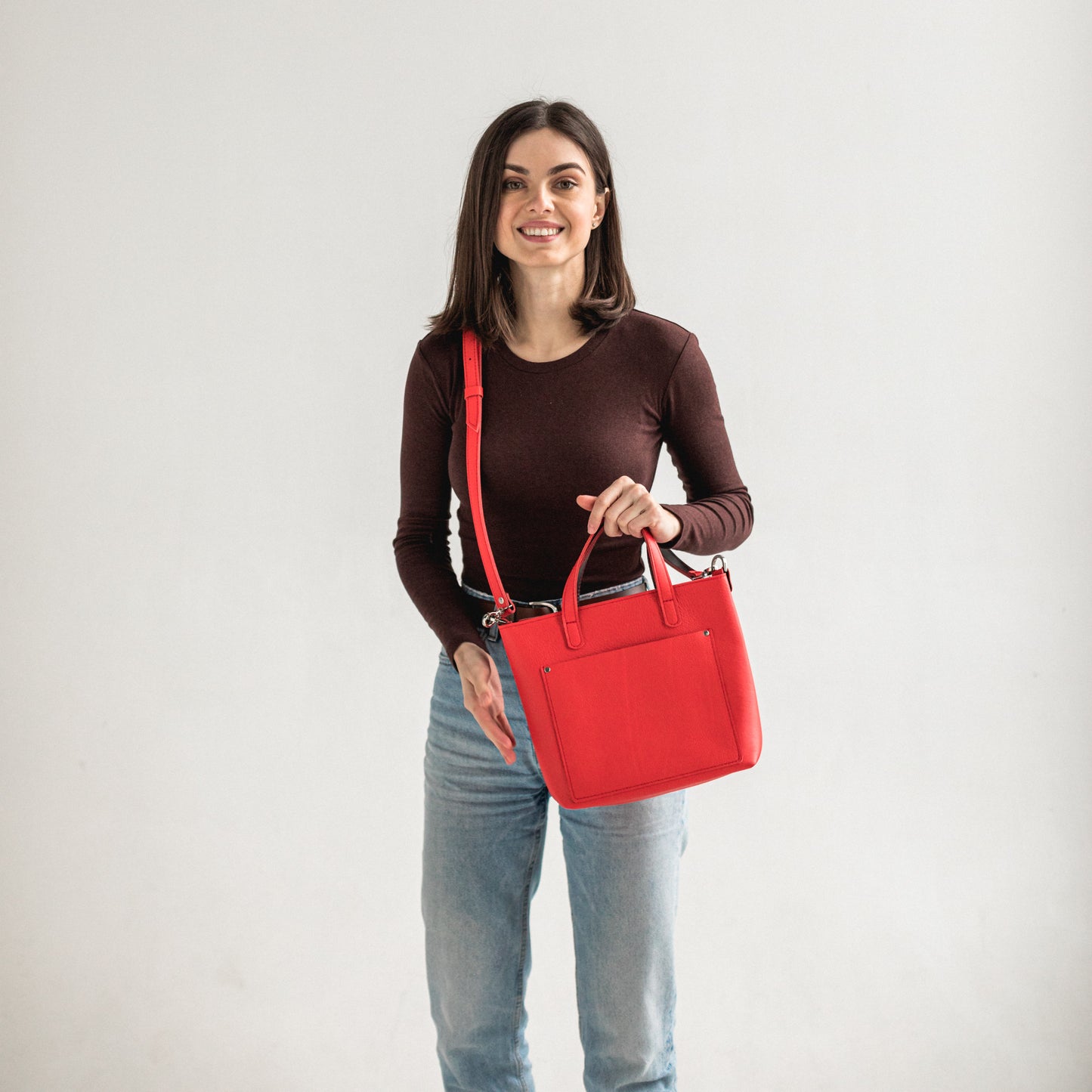 Red / Black double face leather mini tote bag