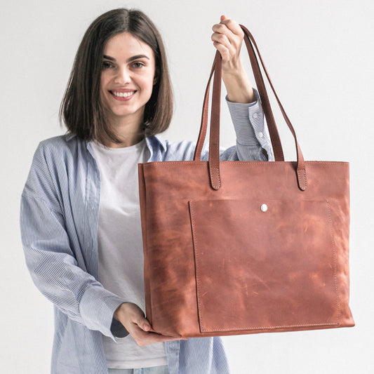 Cognac leather tote bag