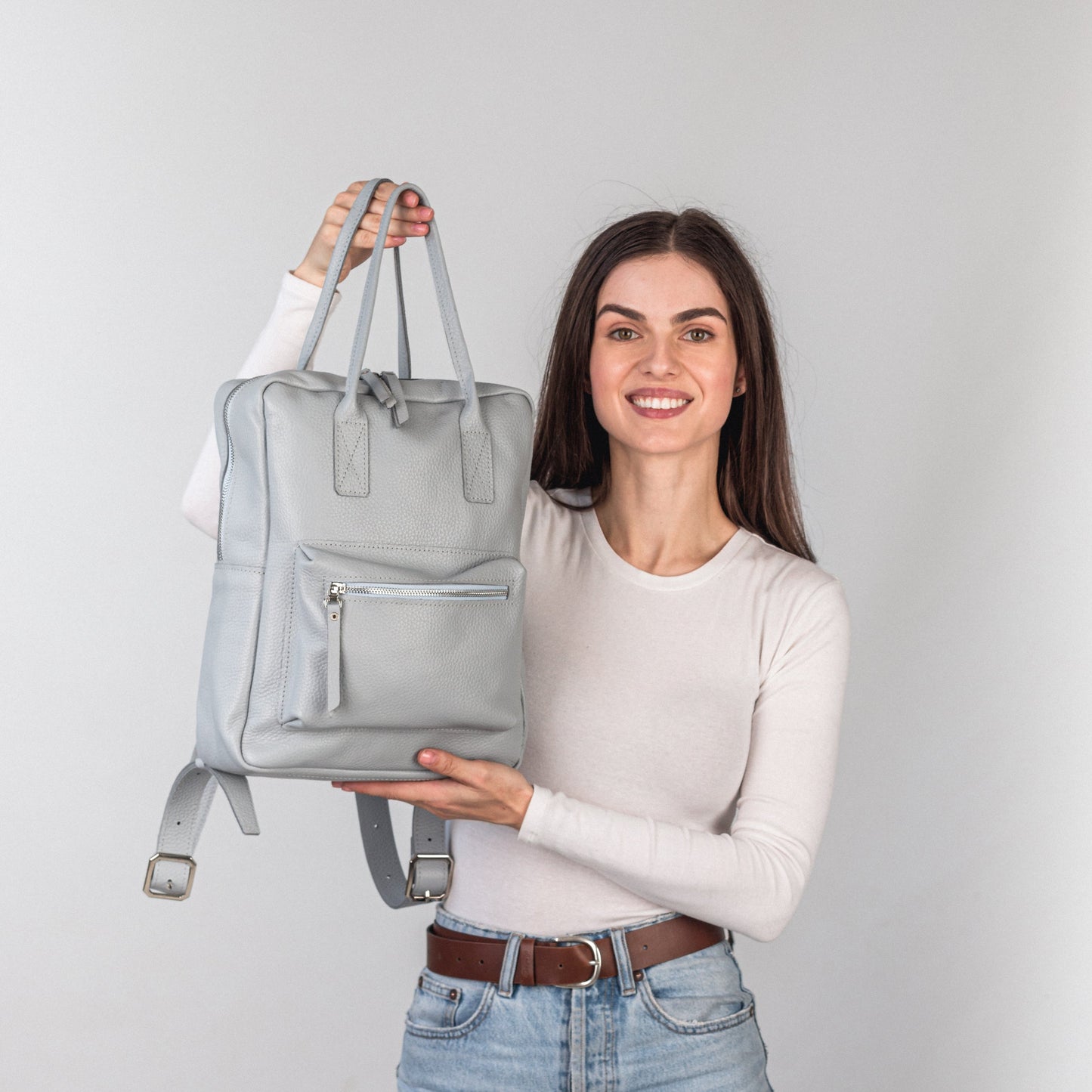 Light Gray pebbled leather city backpack