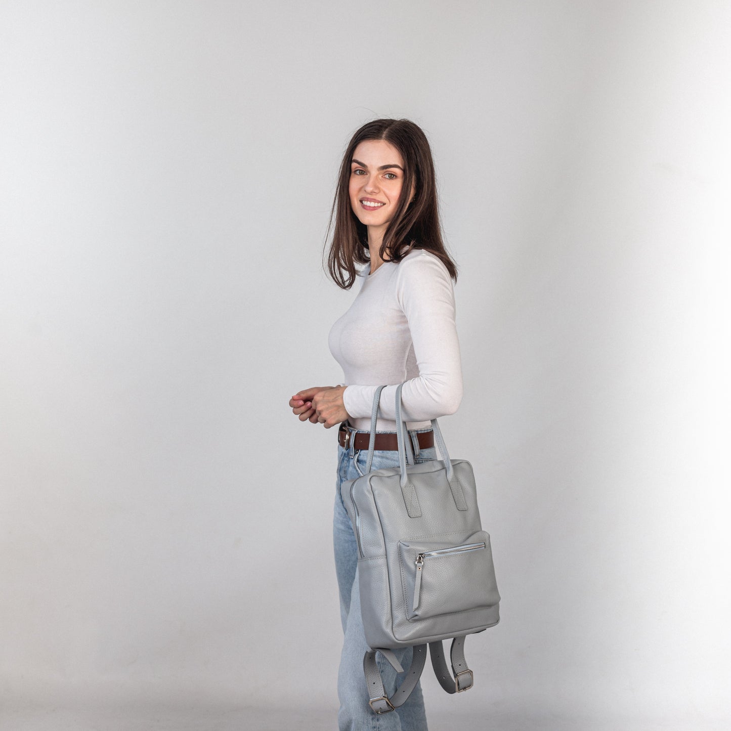 Light Gray pebbled leather city backpack