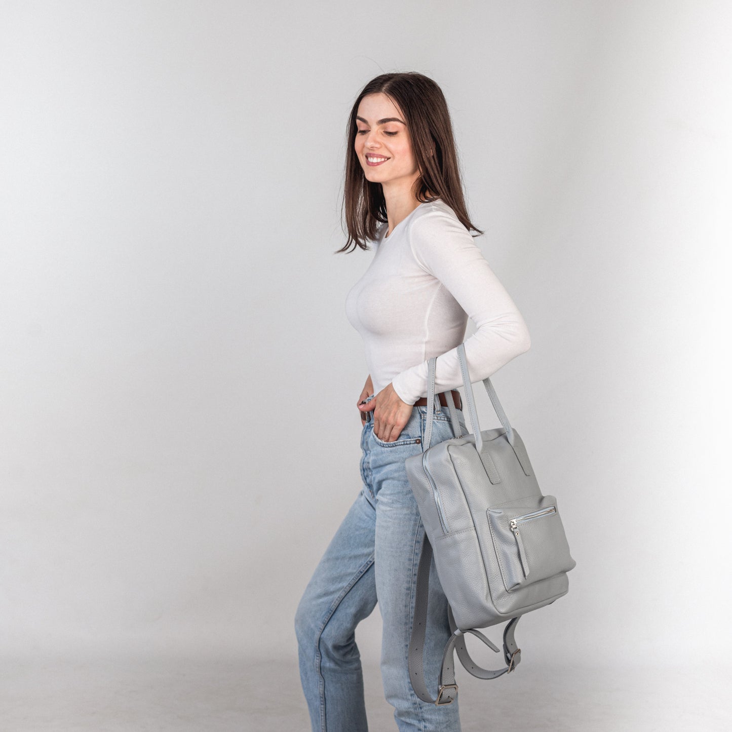 Light Gray pebbled leather city backpack