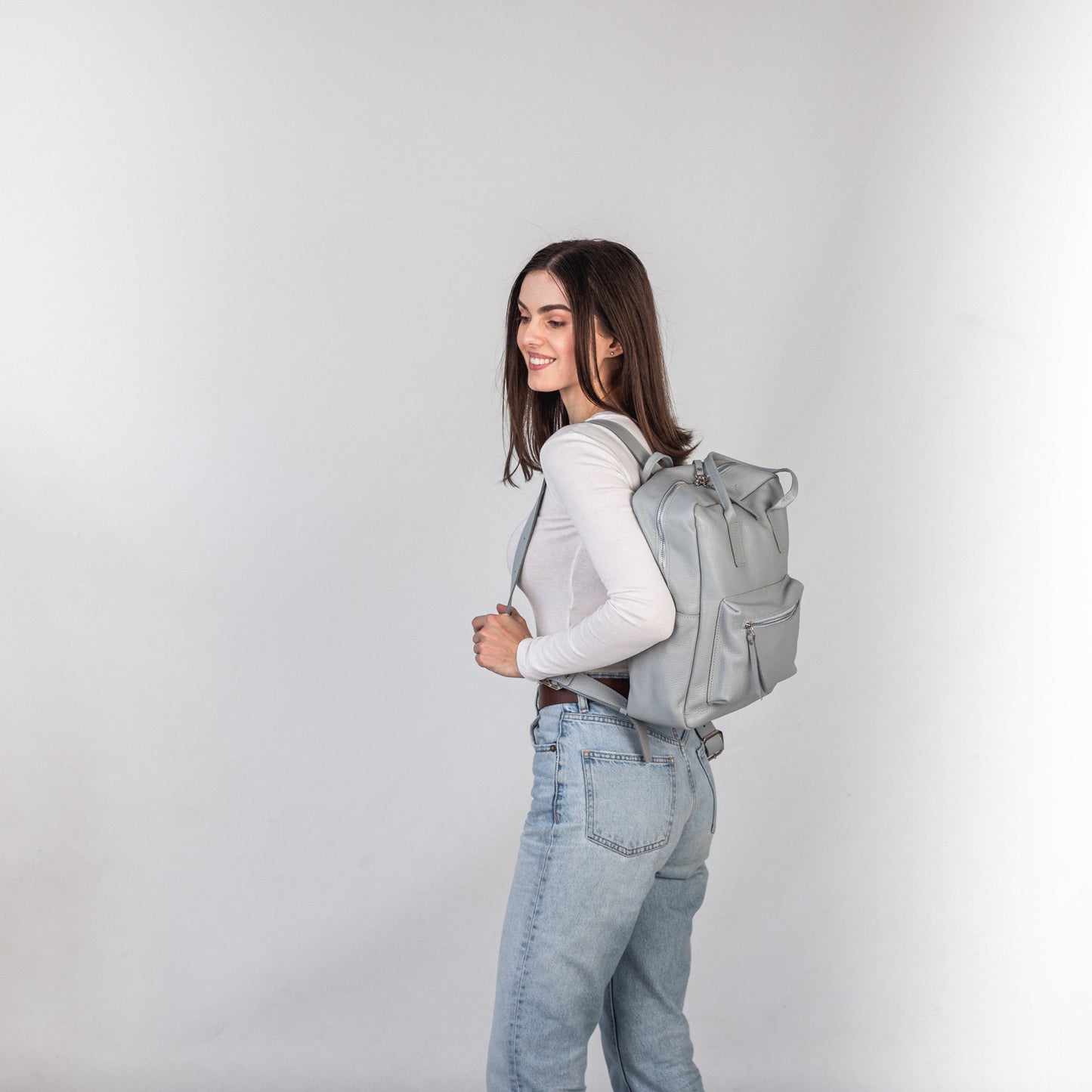 Light Gray pebbled leather city backpack