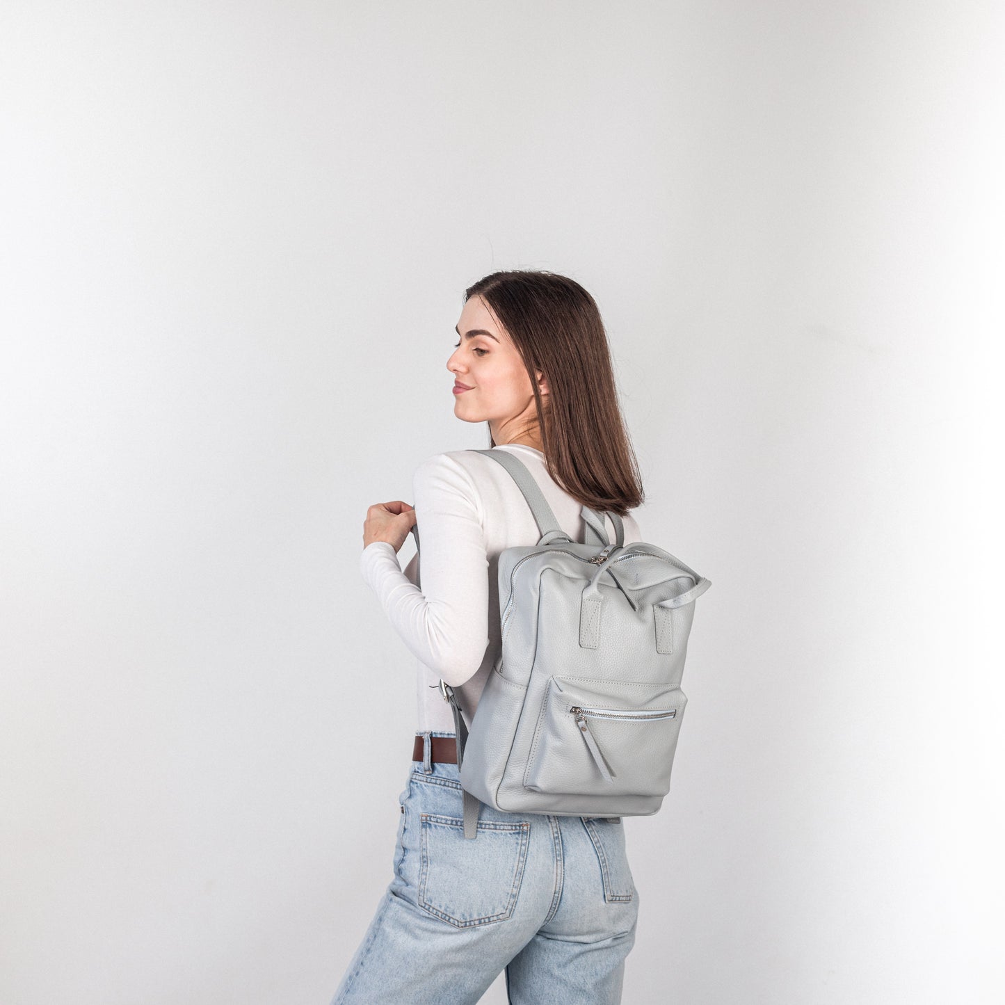 Light Gray pebbled leather city backpack