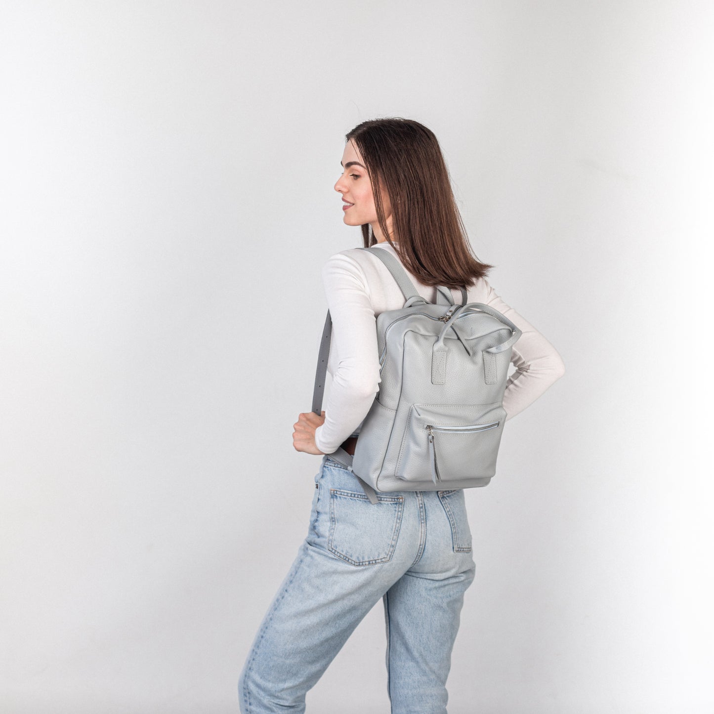 Light Gray pebbled leather city backpack