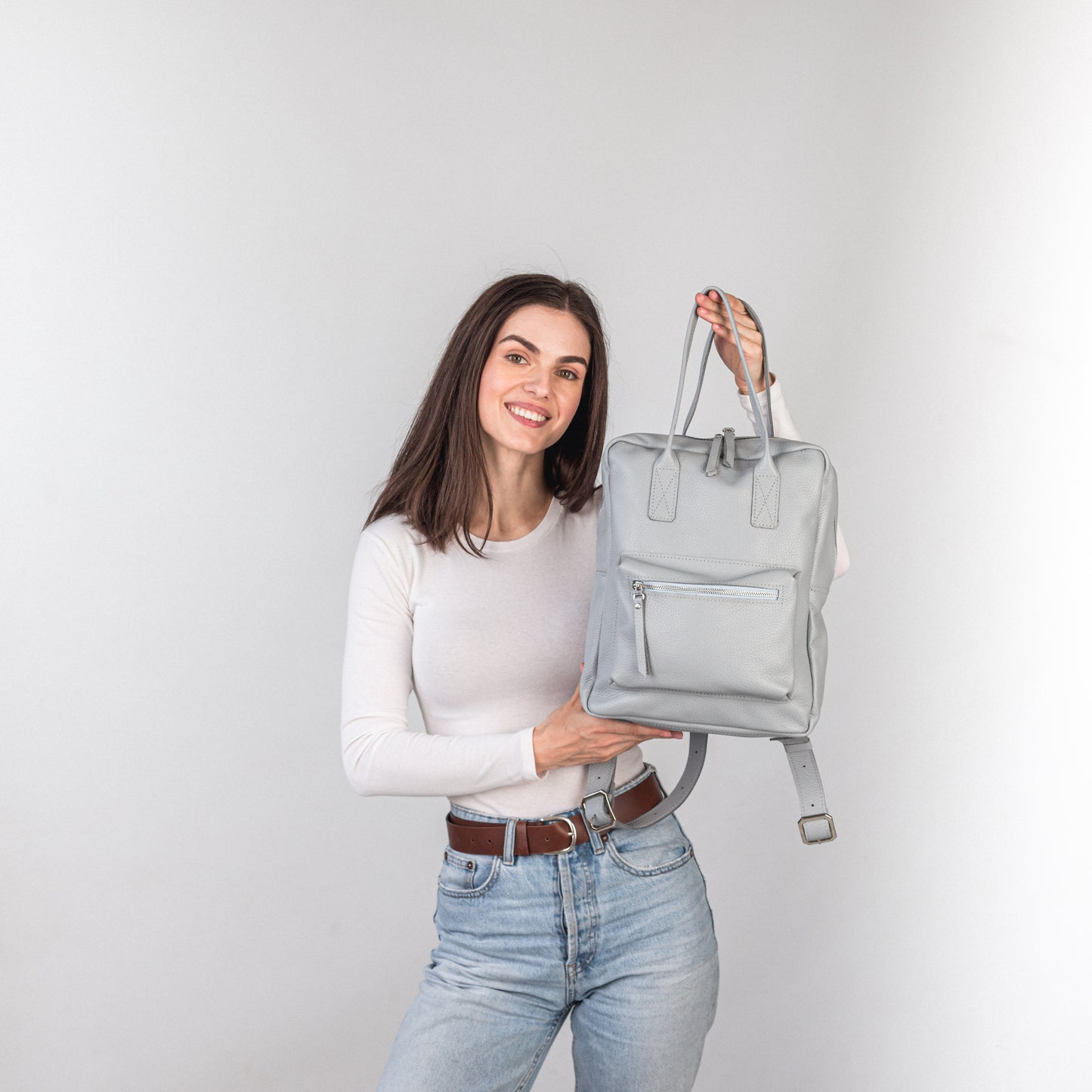 Light Gray pebbled leather city backpack