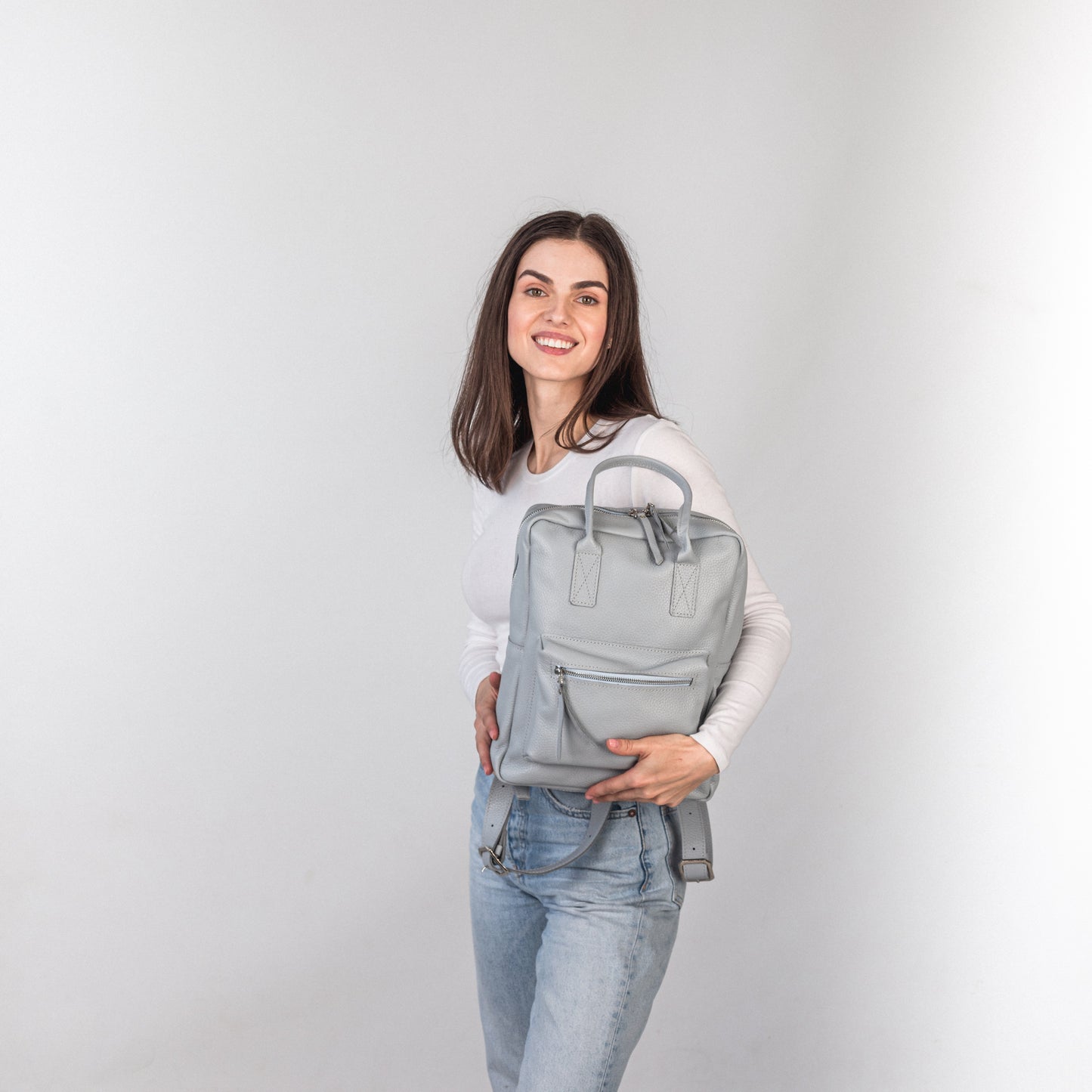 Light Gray pebbled leather city backpack