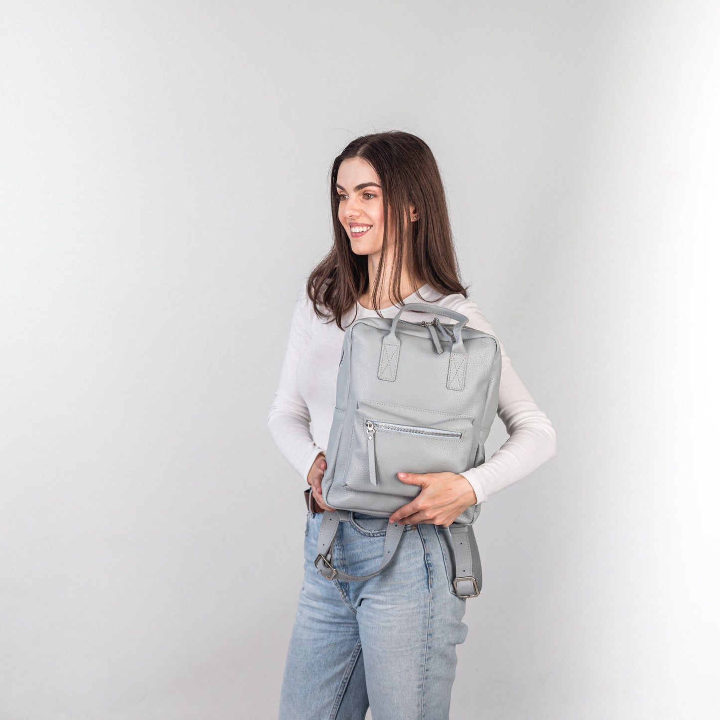 Light Gray pebbled leather city backpack