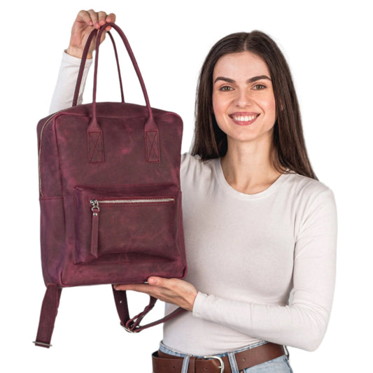 Burgundy leather city backpack