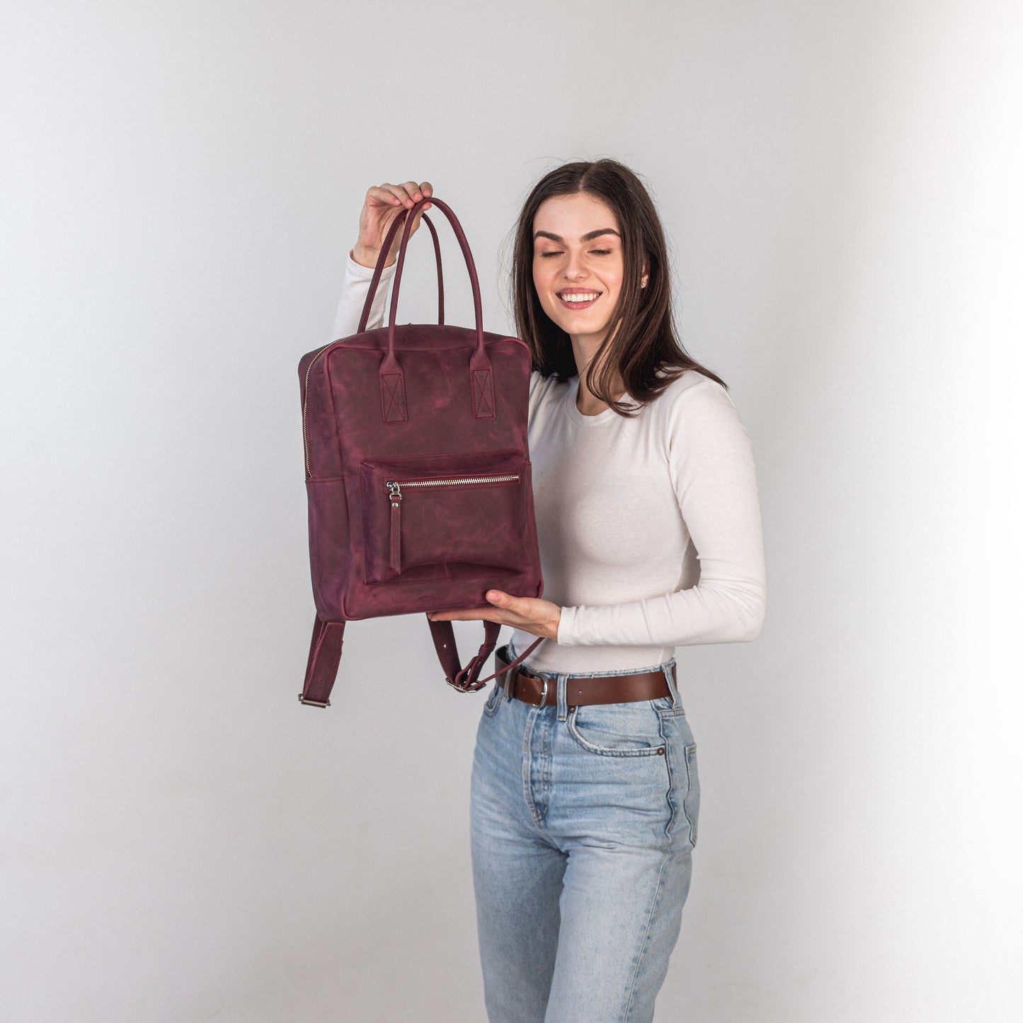 Burgundy leather city backpack