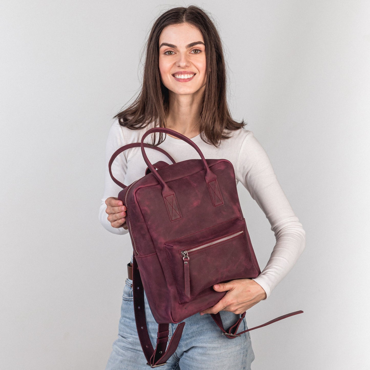 Burgundy leather city backpack