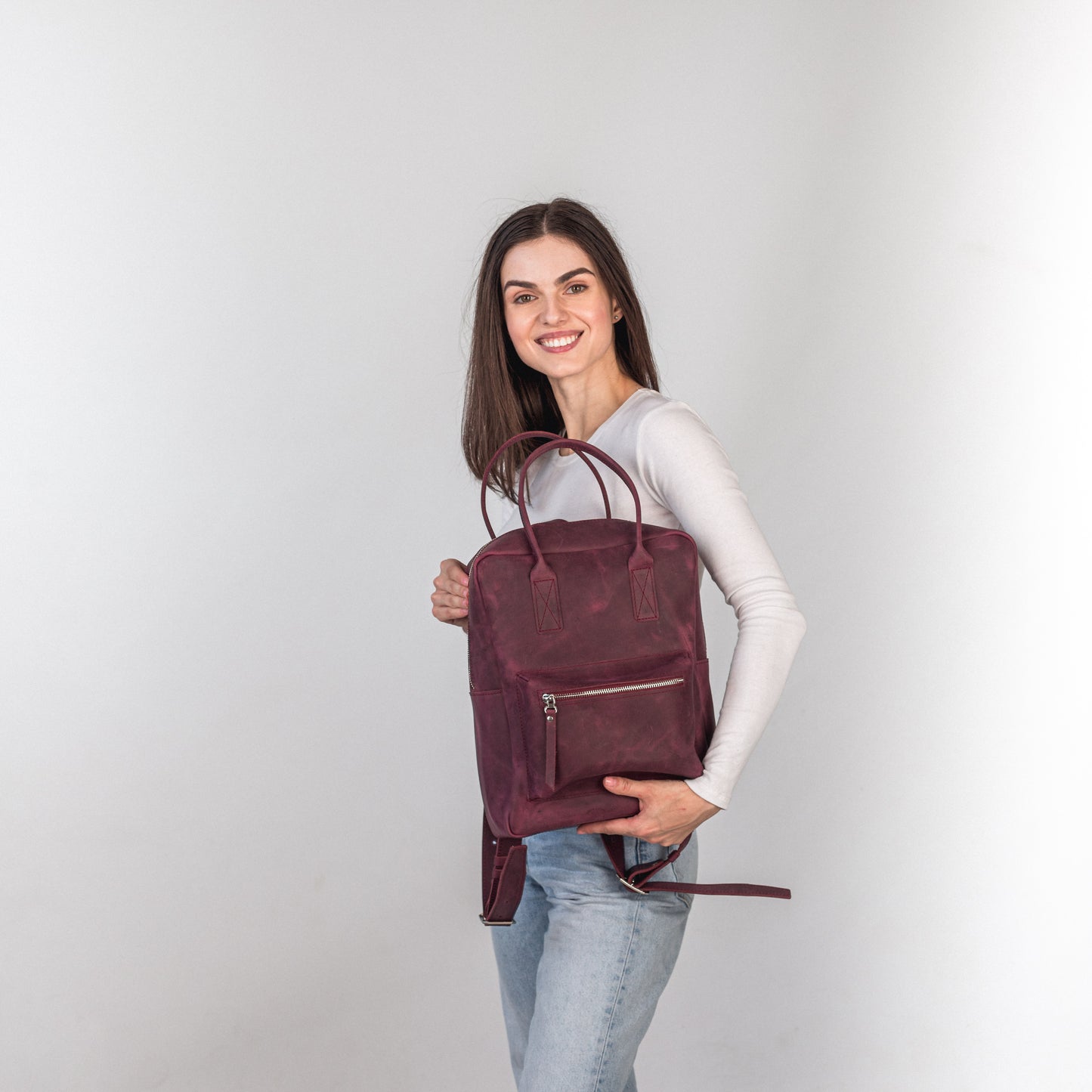 Burgundy leather city backpack