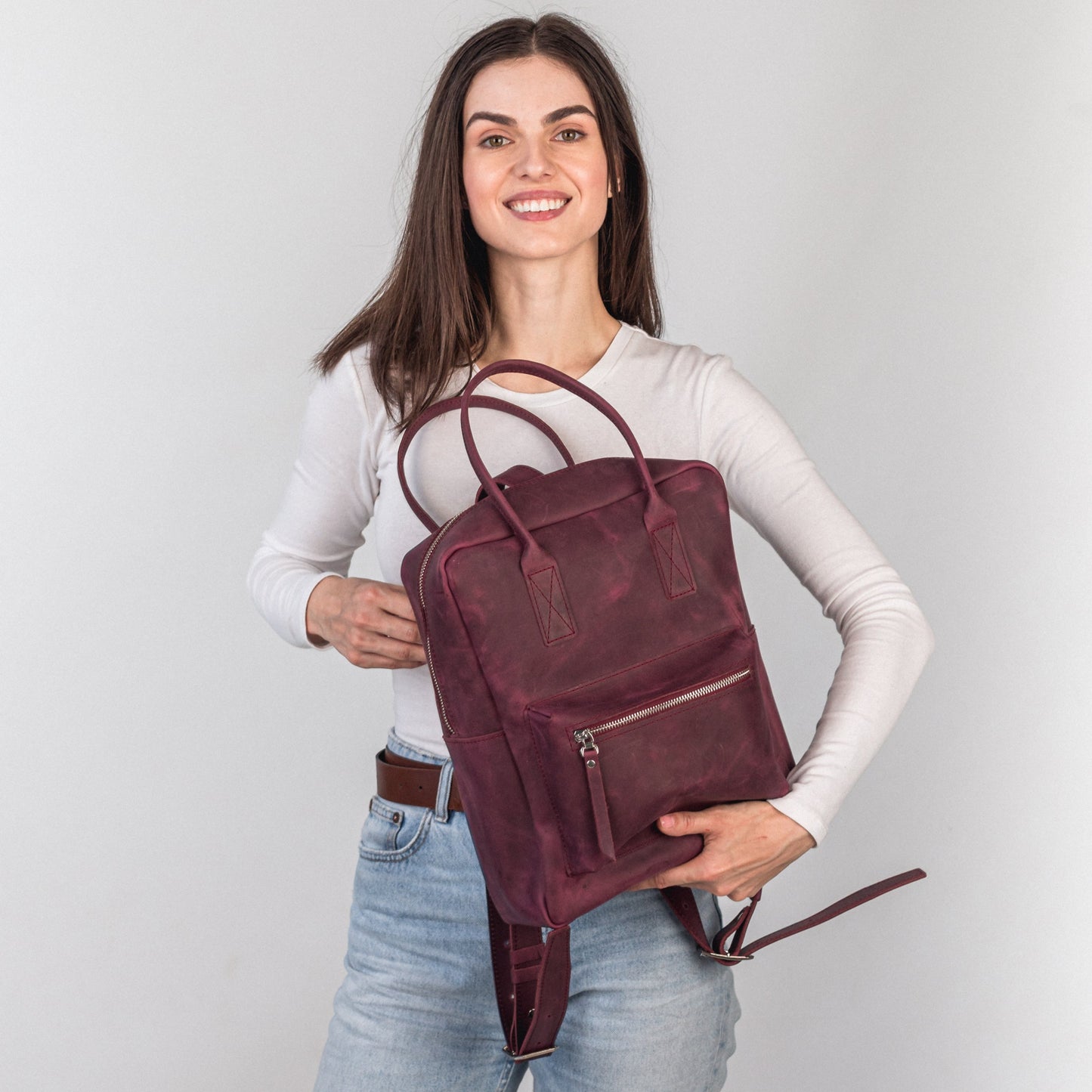 Burgundy leather city backpack