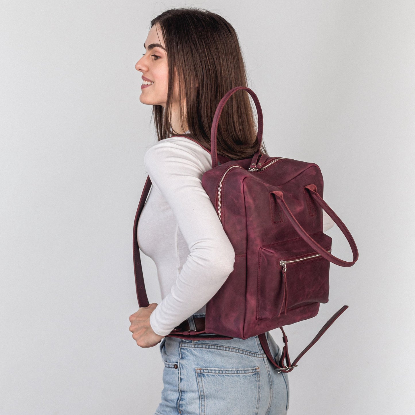 Burgundy leather city backpack