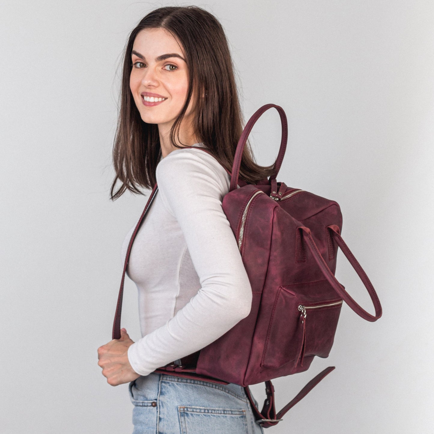 Burgundy leather city backpack