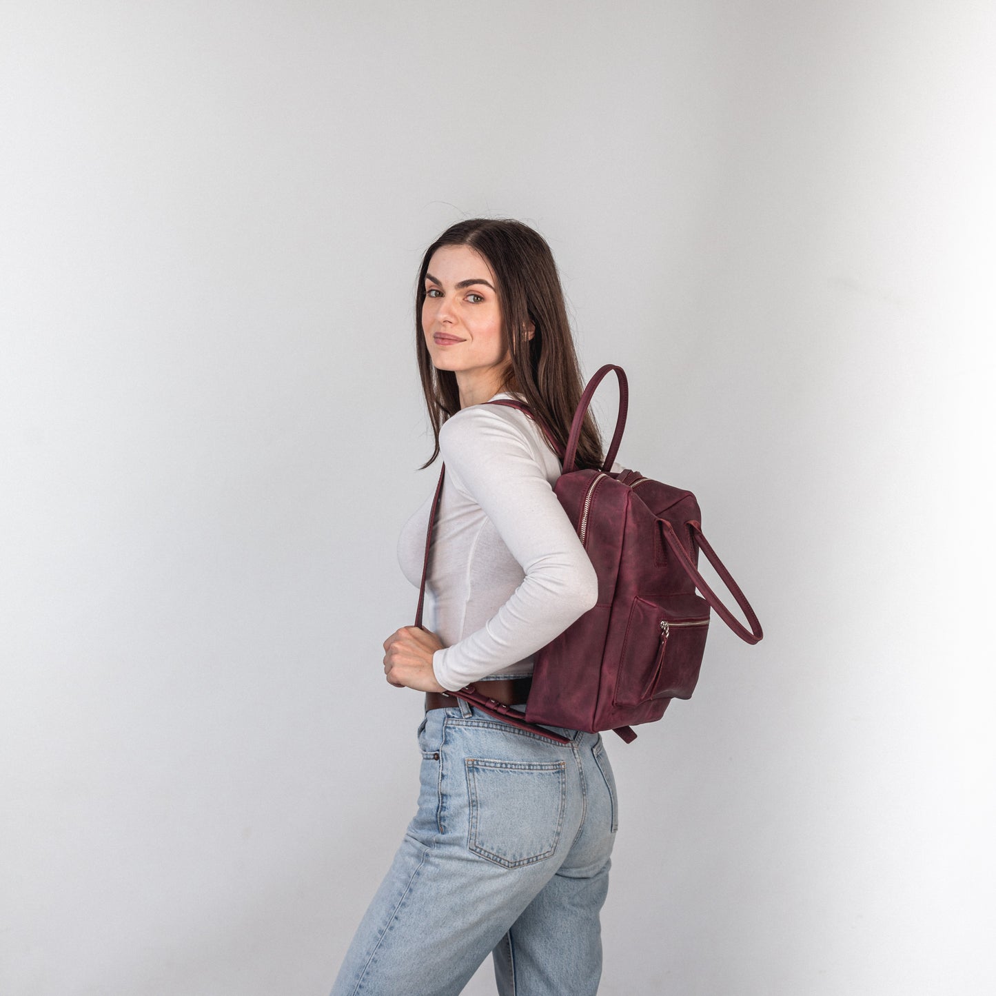 Burgundy leather city backpack