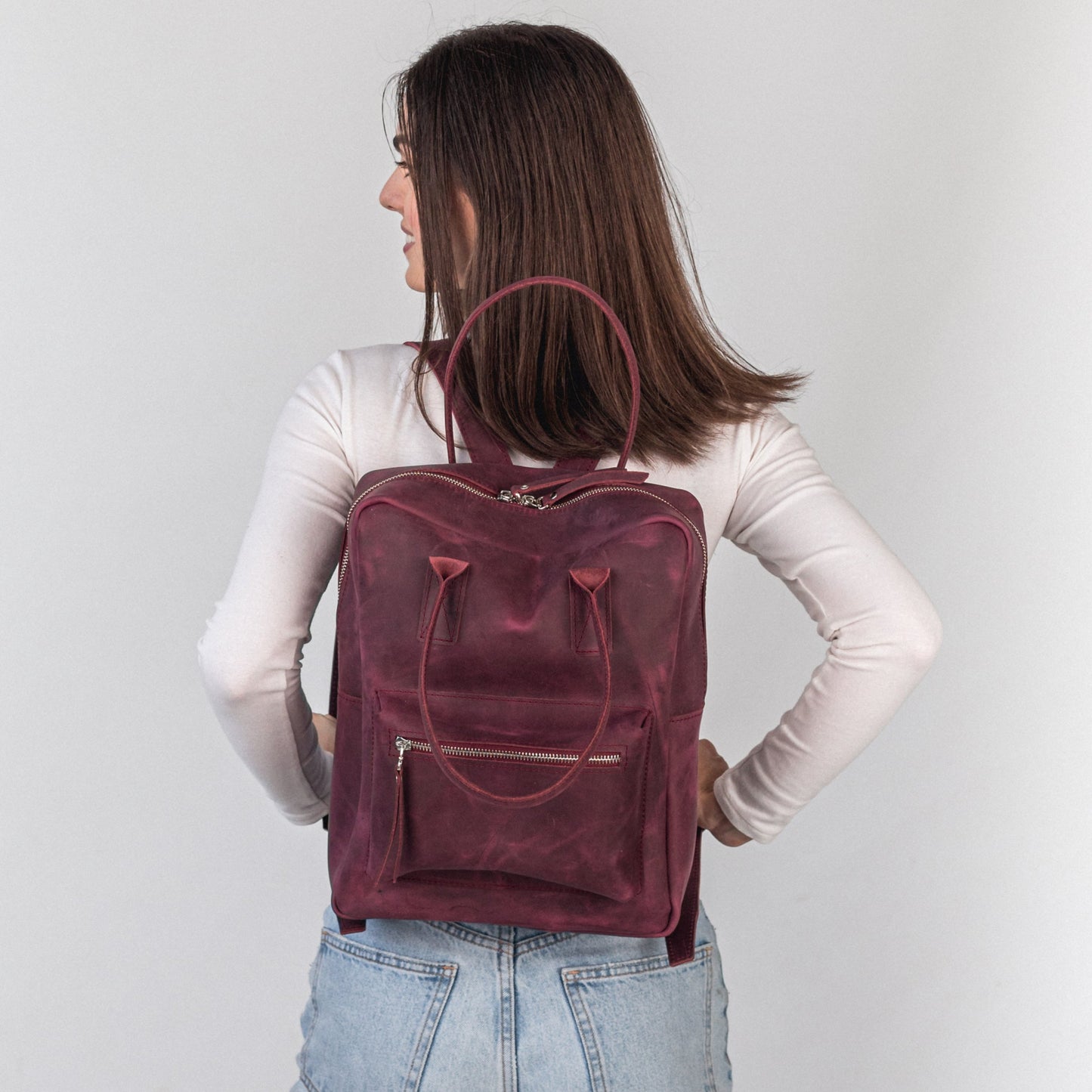 Burgundy leather city backpack