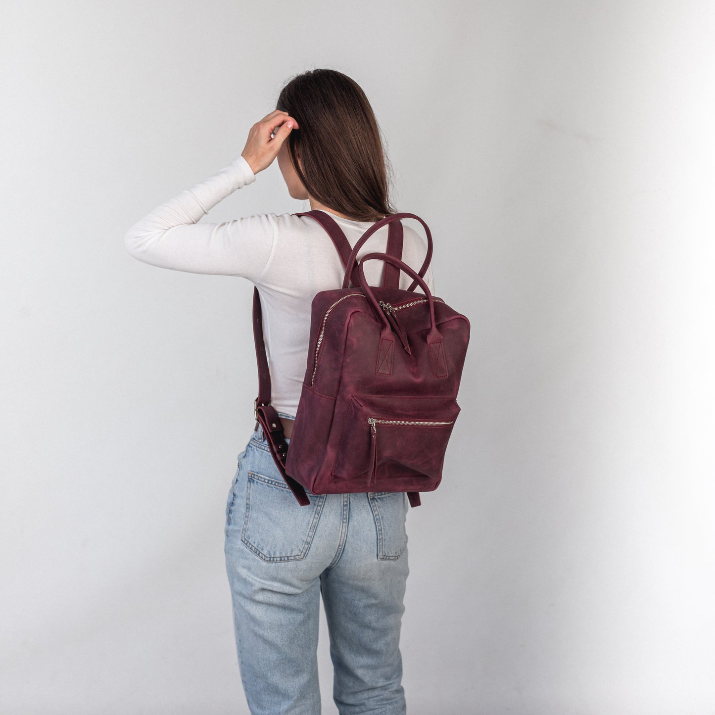 Burgundy leather city backpack