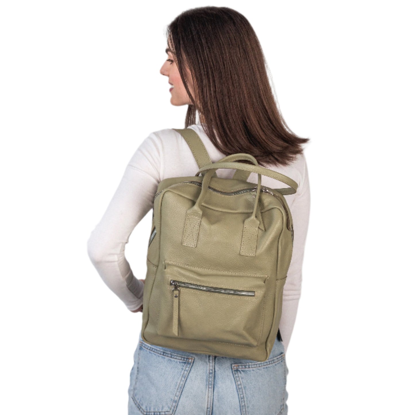 Avocado pebbled  leather city backpack