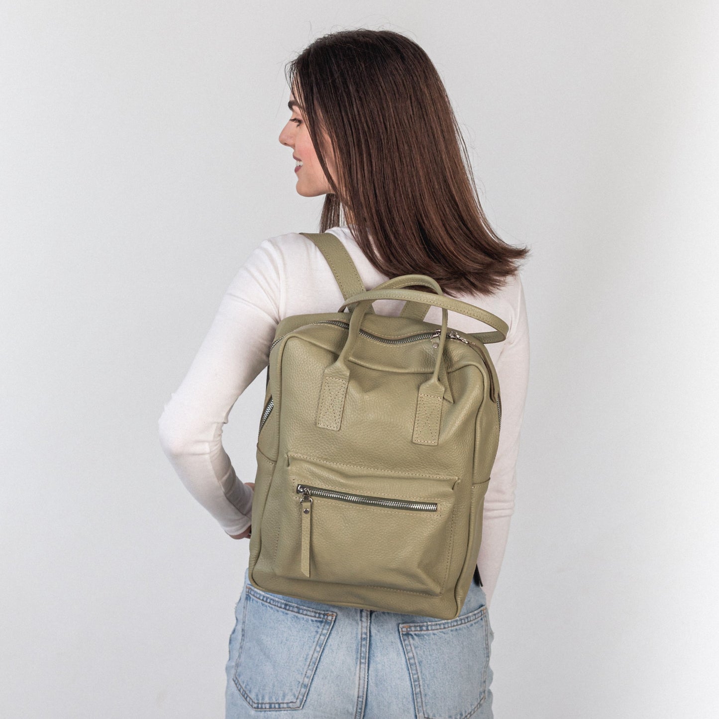 Avocado pebbled  leather city backpack