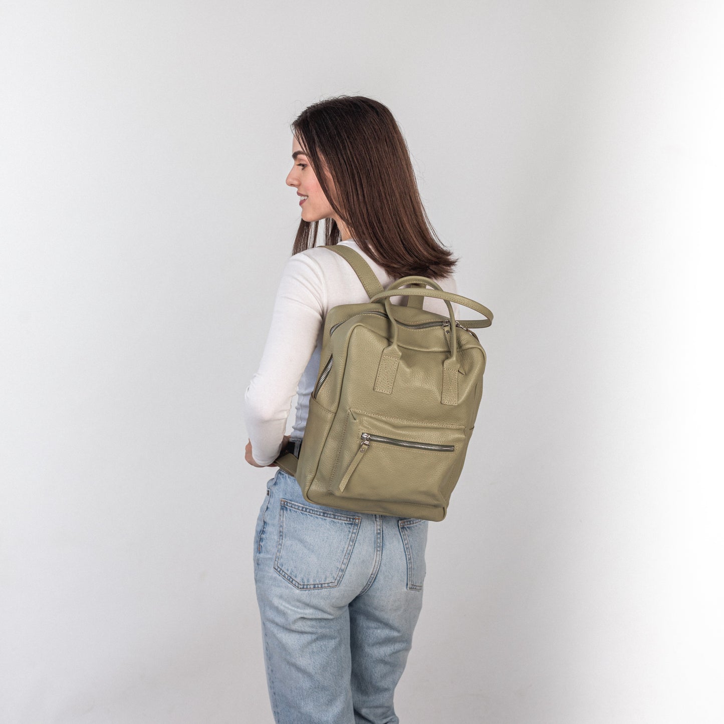 Avocado pebbled  leather city backpack