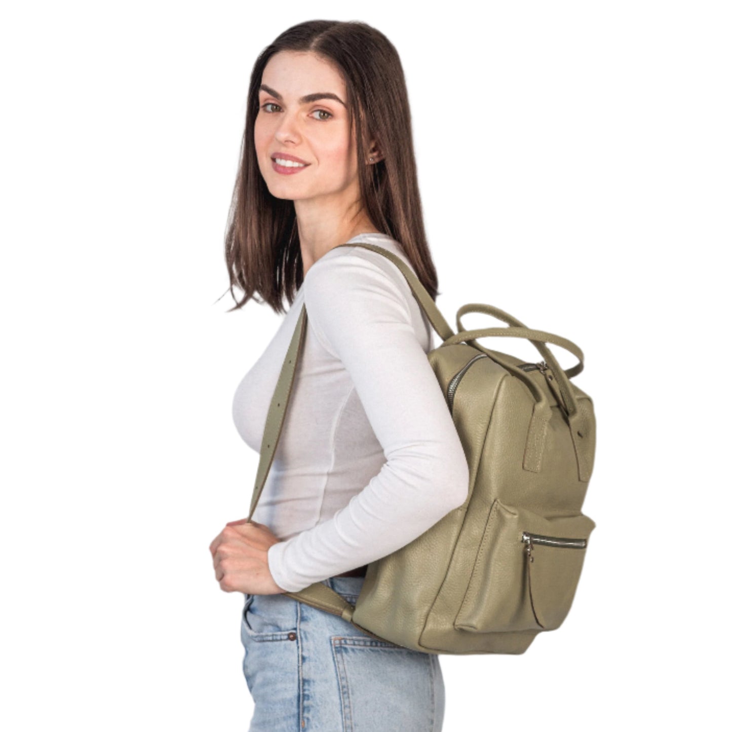 Avocado pebbled  leather city backpack