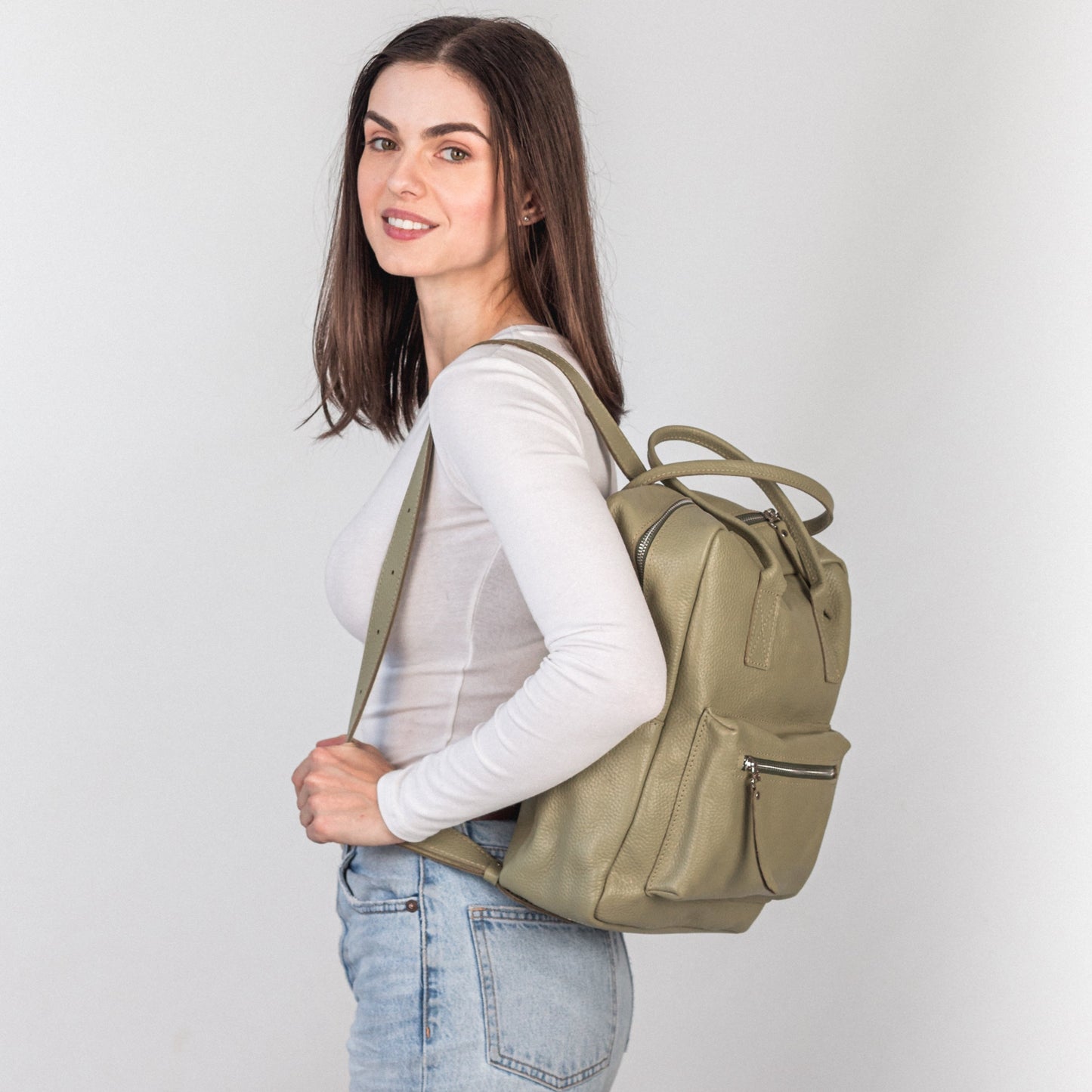 Avocado pebbled  leather city backpack