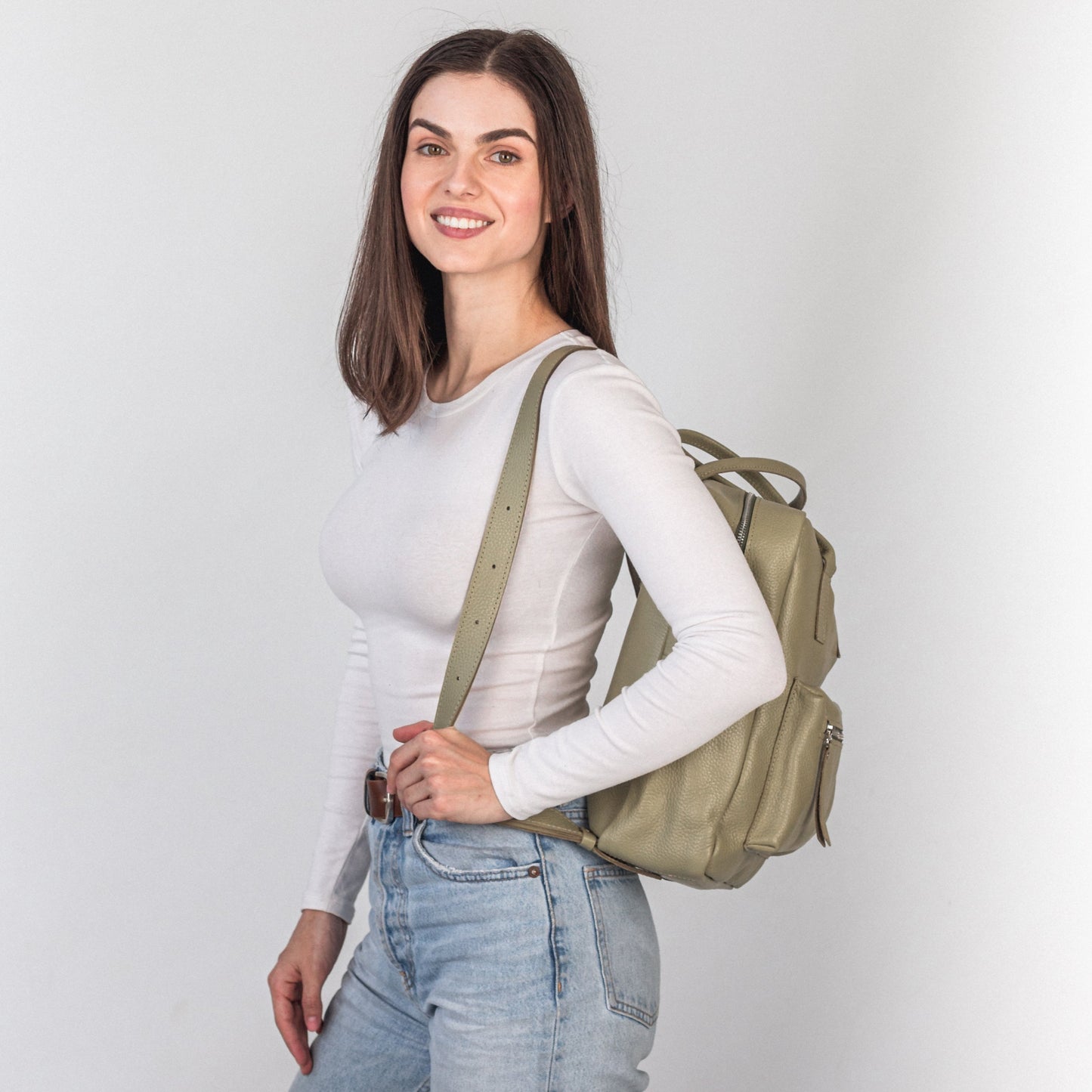 Avocado pebbled  leather city backpack