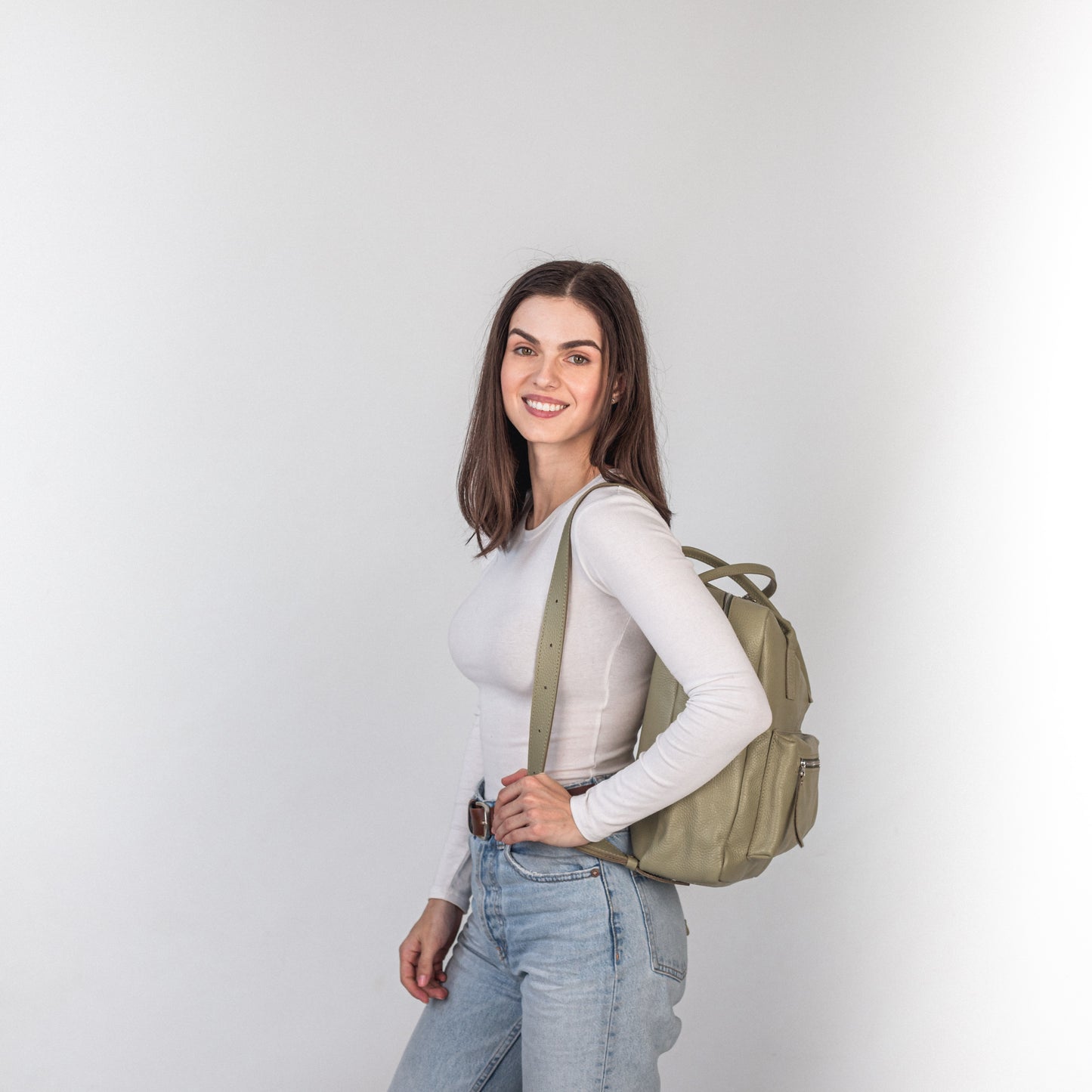 Avocado pebbled  leather city backpack