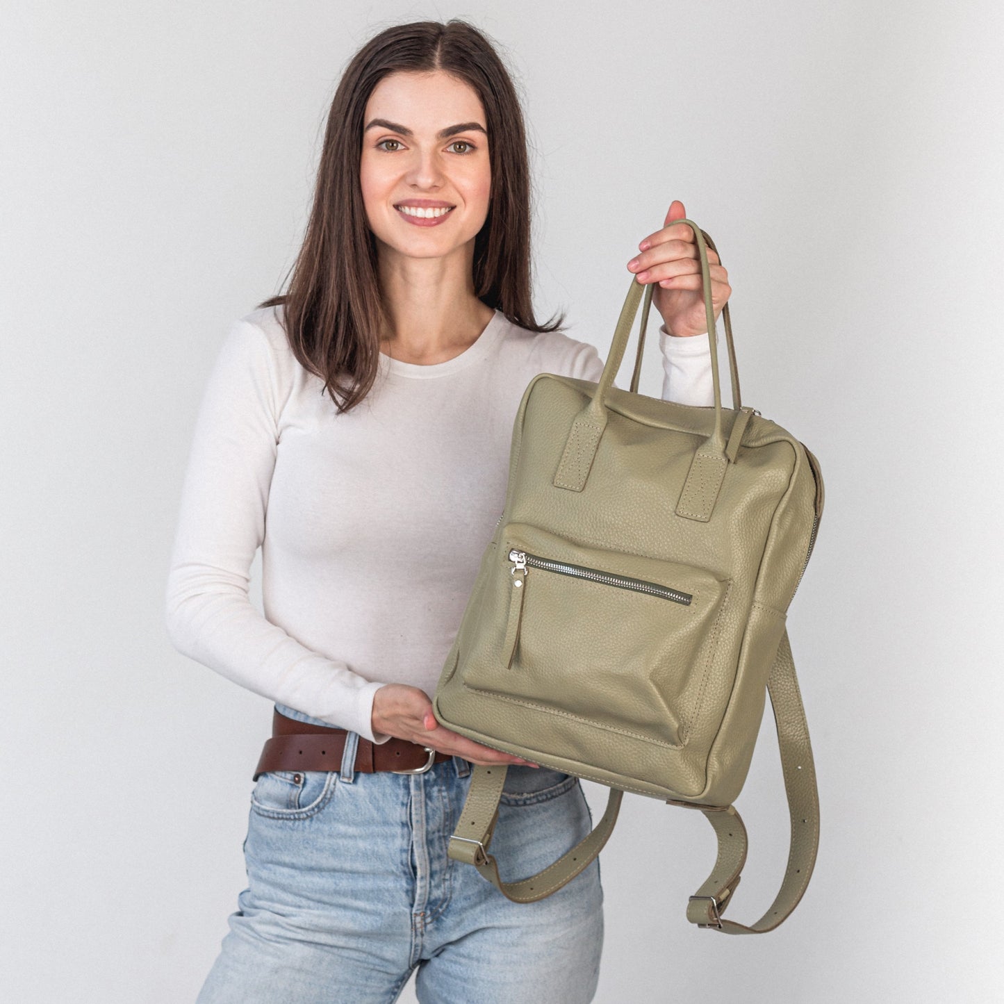 Avocado pebbled  leather city backpack