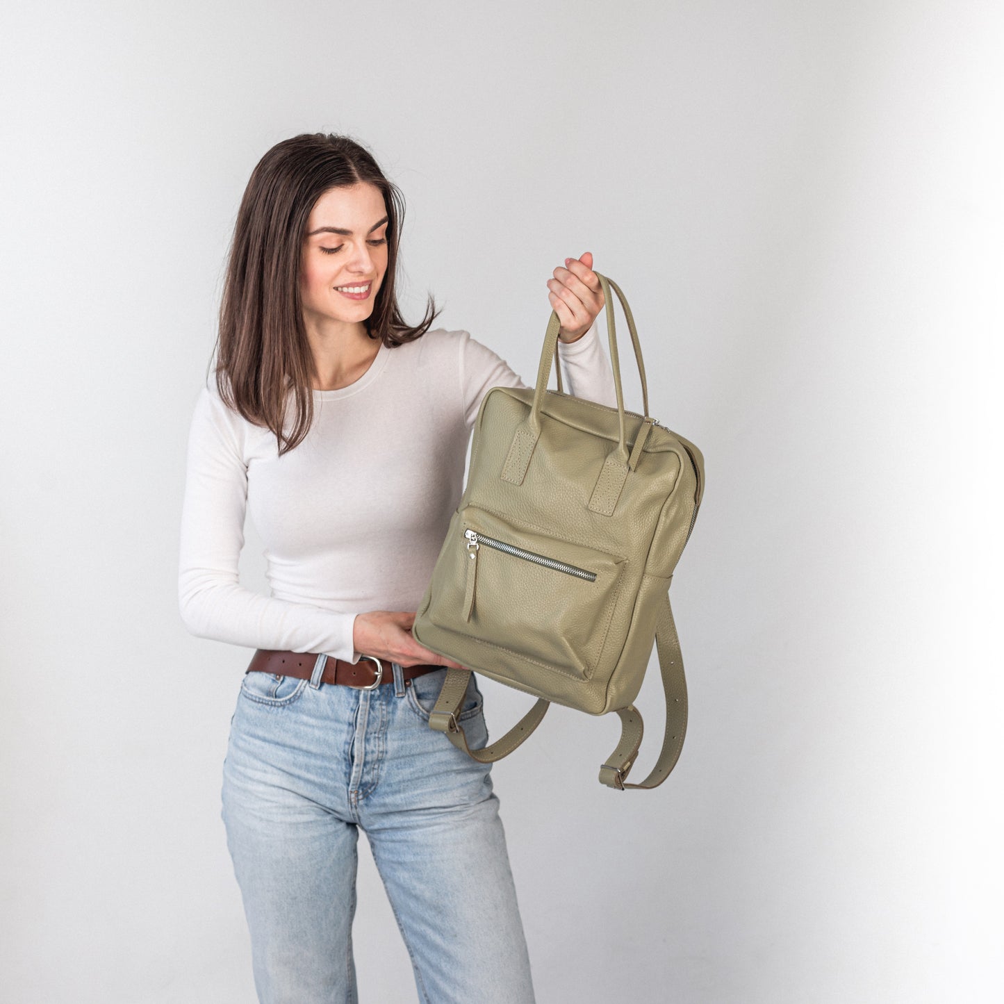 Avocado pebbled  leather city backpack