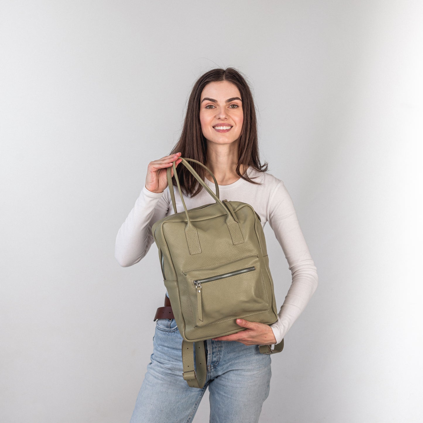 Avocado pebbled  leather city backpack