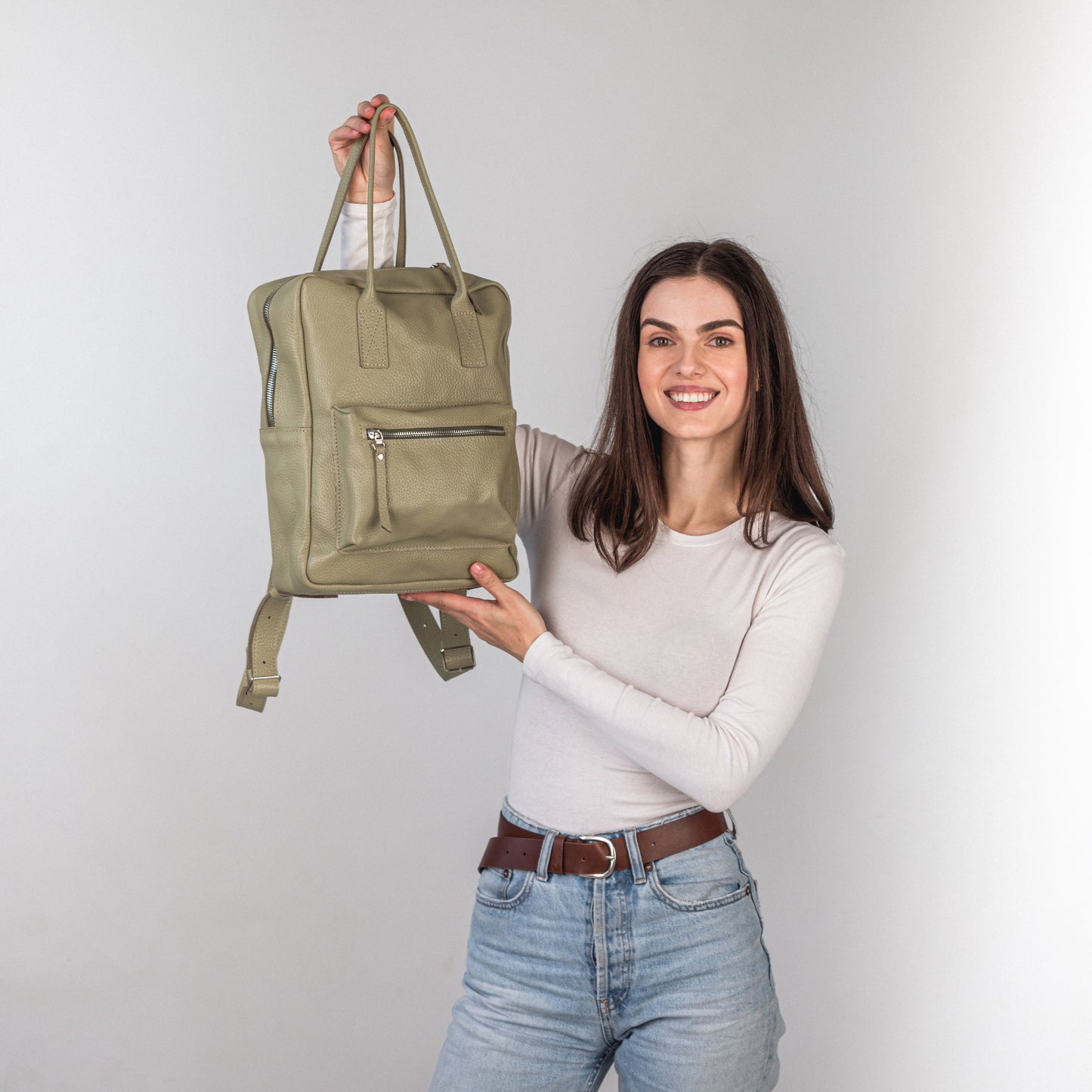 Avocado pebbled  leather city backpack